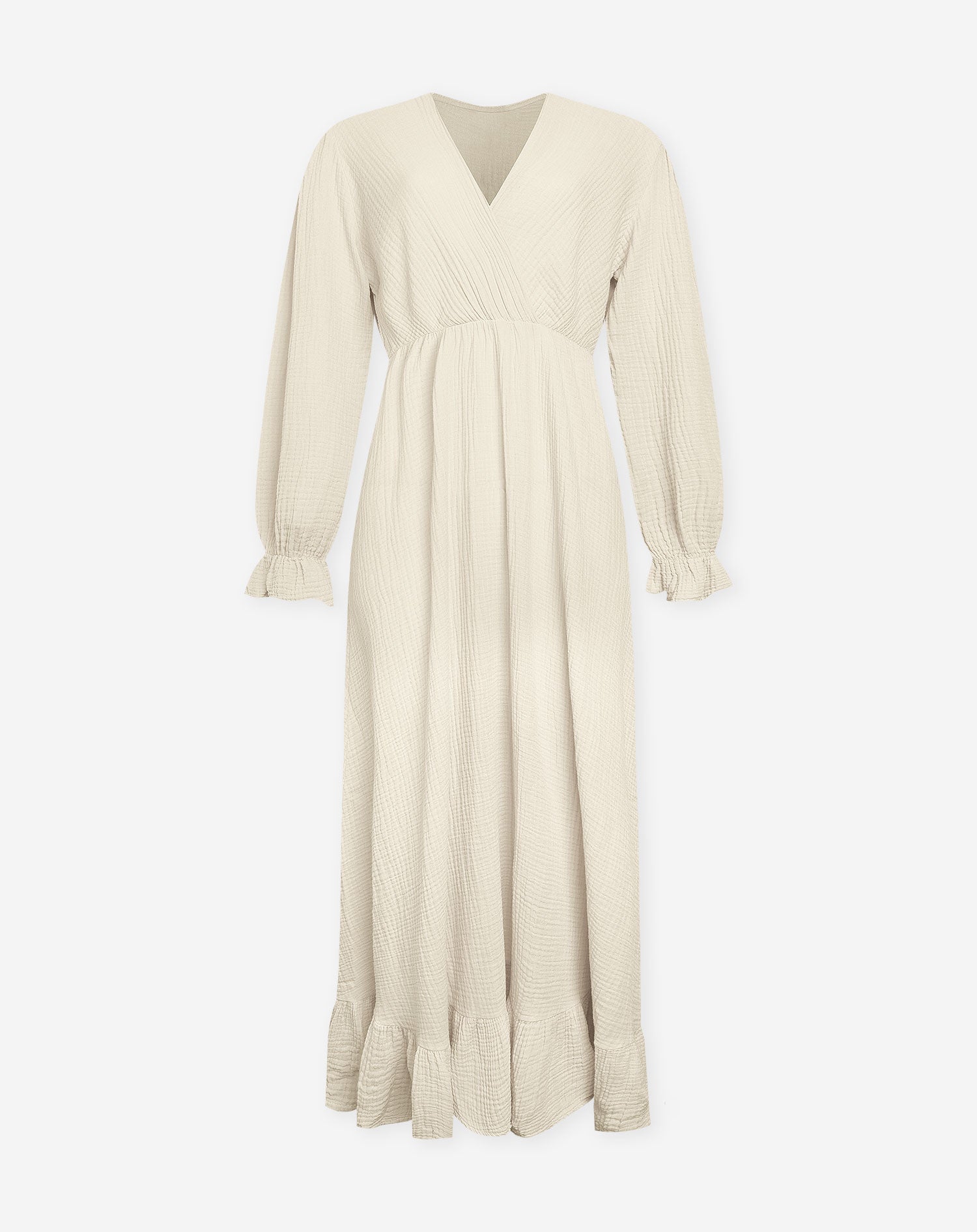 MOUSSELINE MAXI RUFFLE DRESS ZAND