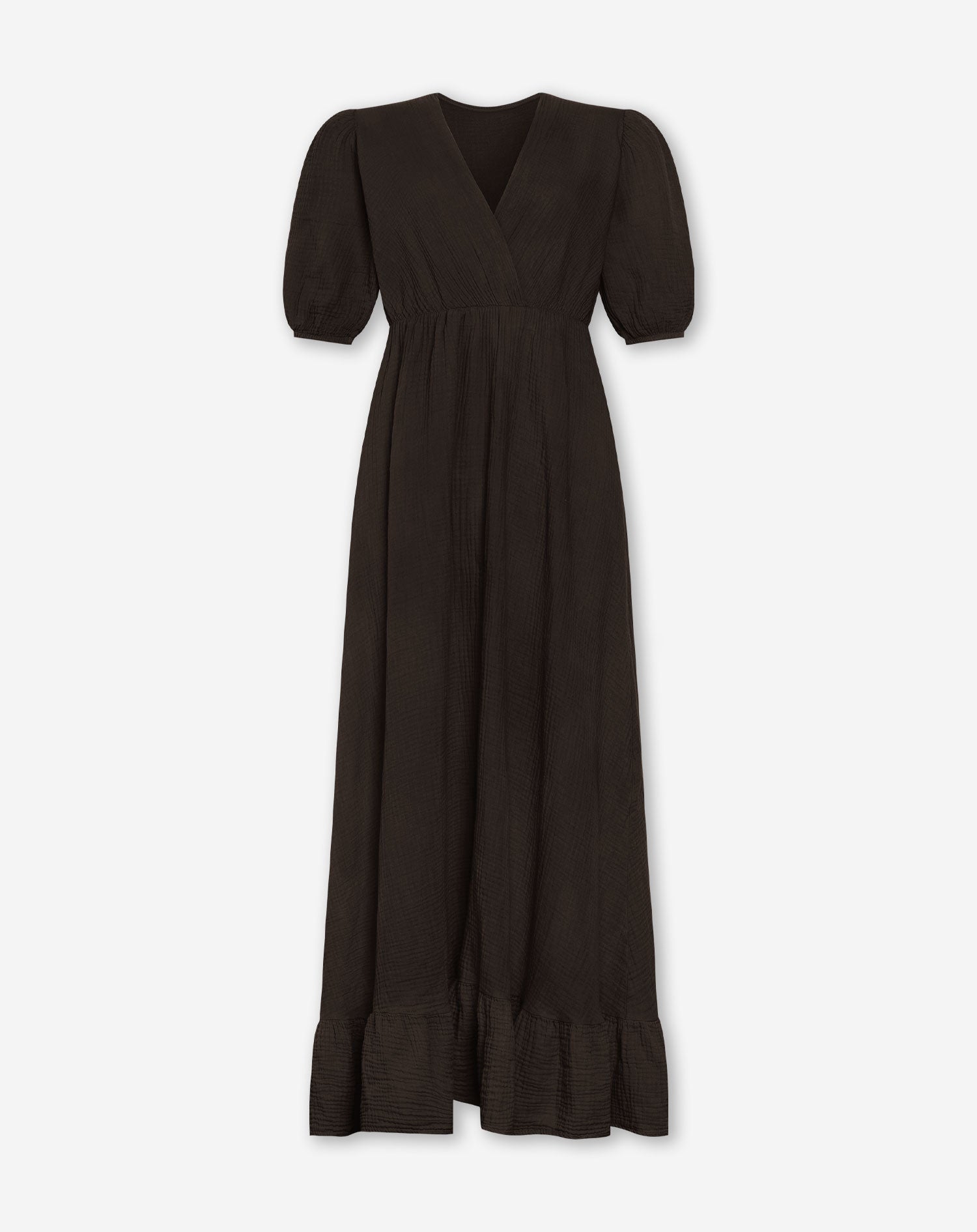 MOUSSELINE MAXI SHORT SLEEVE DRESS BROWN