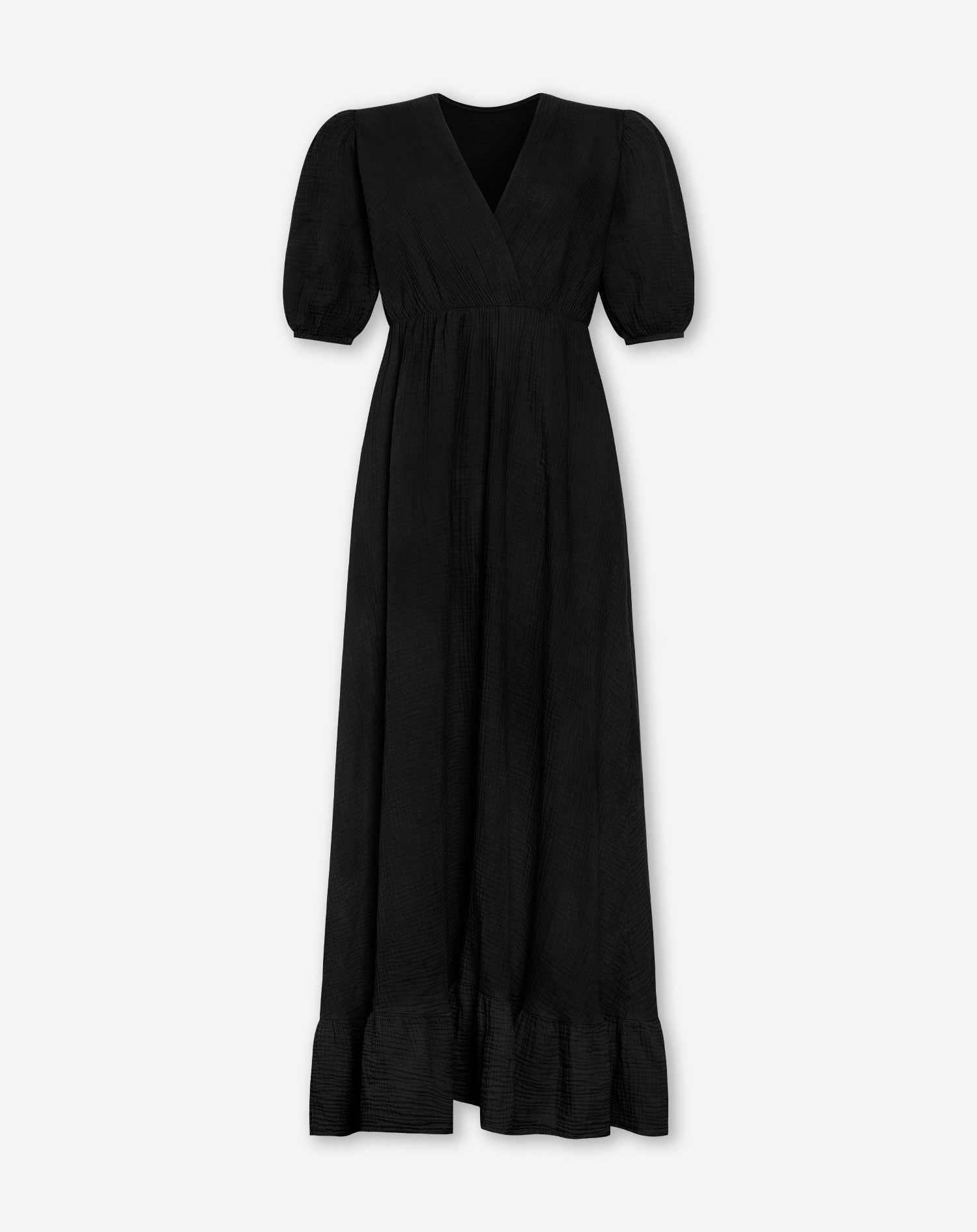 MOUSSELINE MAXI SHORT SLEEVE DRESS BLACK