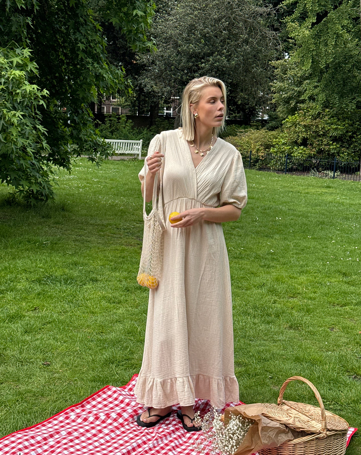 MOUSSELINE MAXI SHORT SLEEVE DRESS SAND