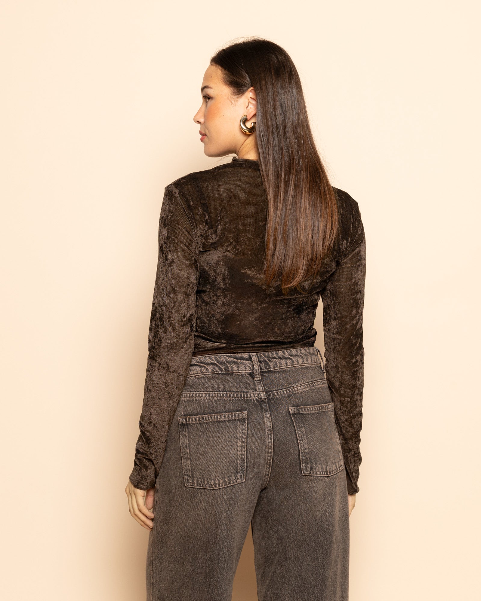 VELVET COL TOP BROWN