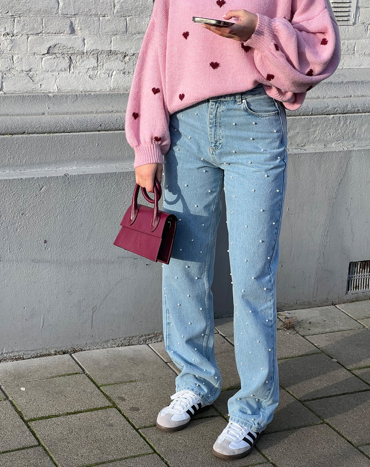 PEARL ALLOVER STRAIGHT LEG JEANS LIGHT BLUE