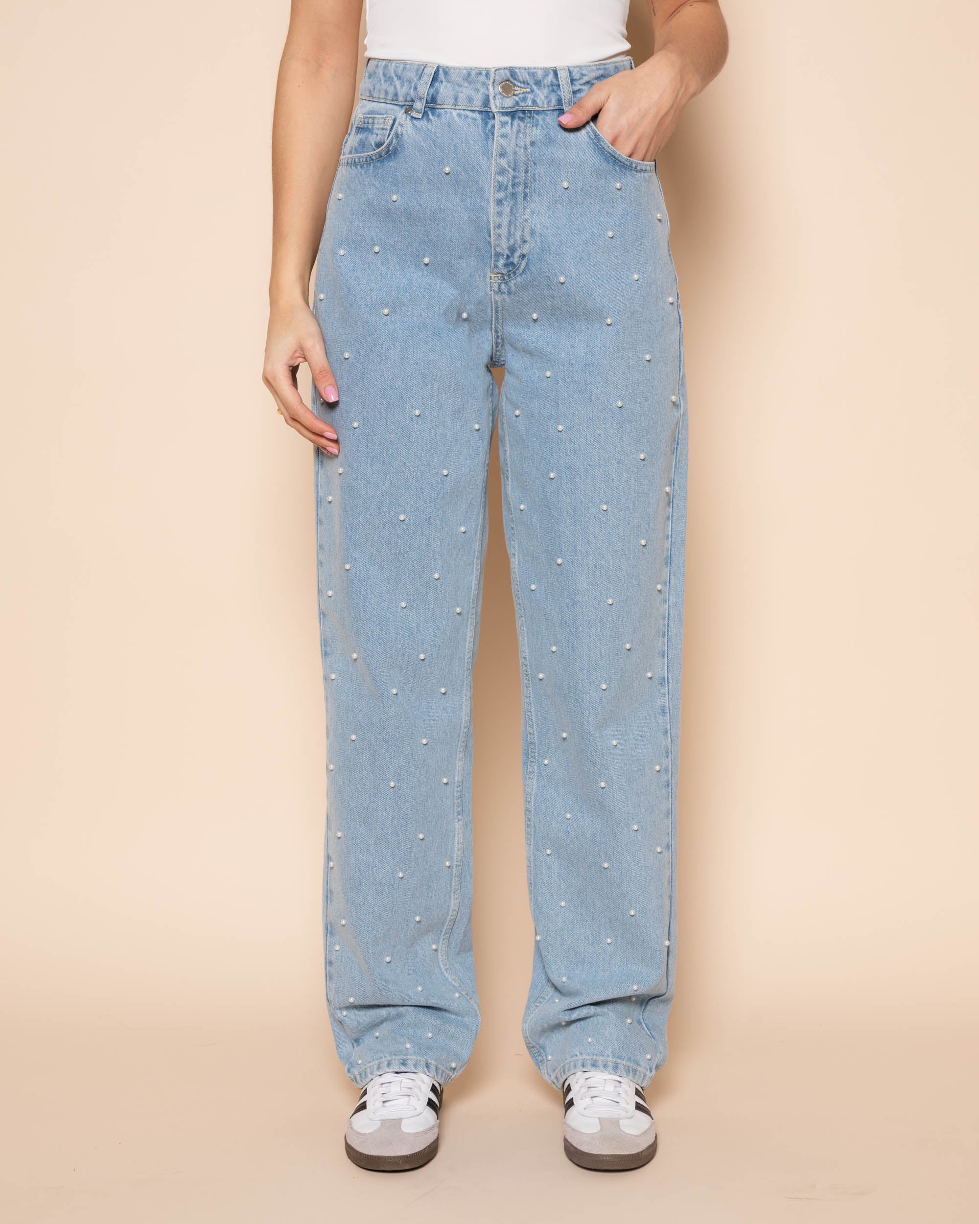PEARL ALLOVER STRAIGHT LEG JEANS LICHTBLAUW