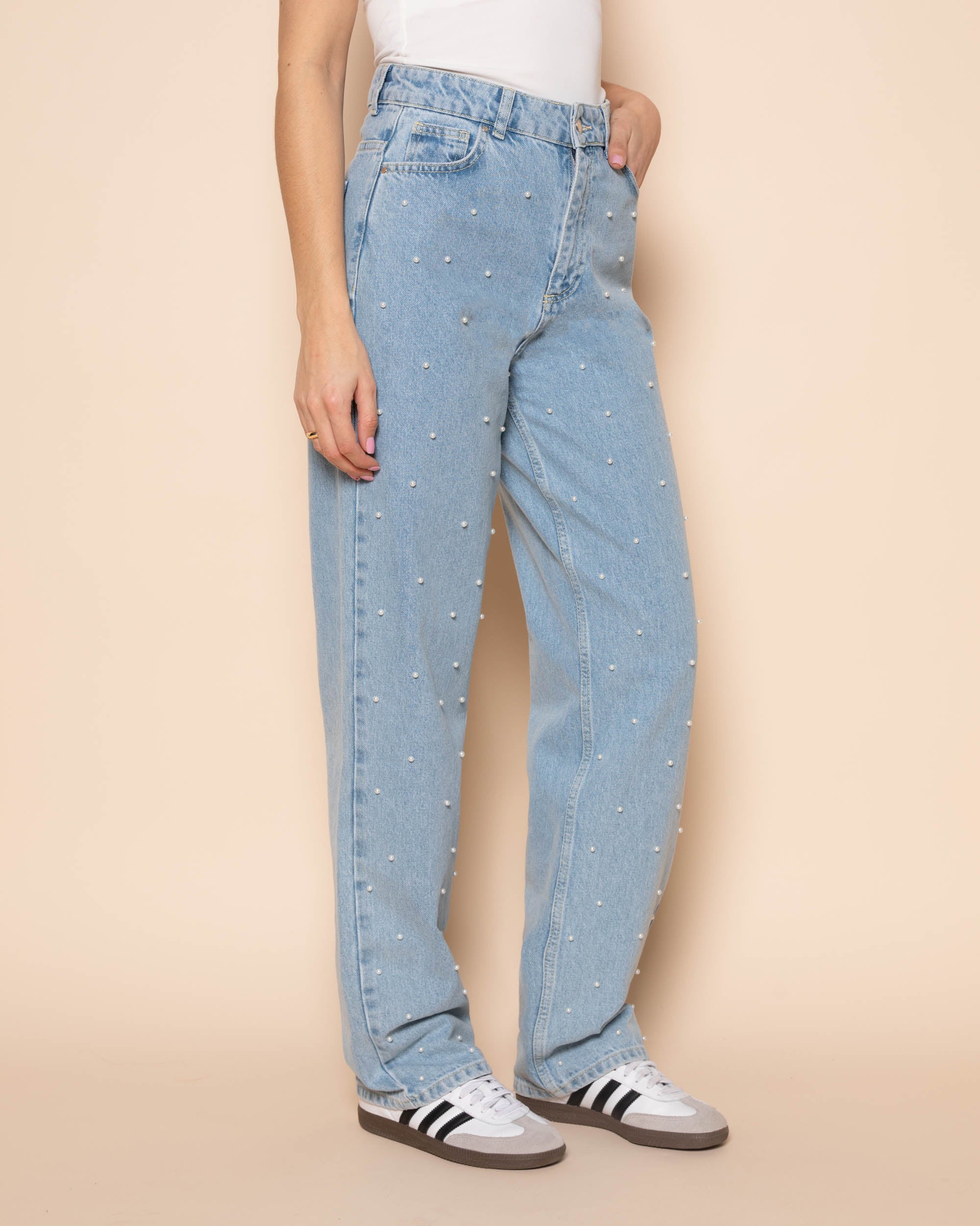 PEARL ALLOVER STRAIGHT LEG JEANS LICHTBLAUW