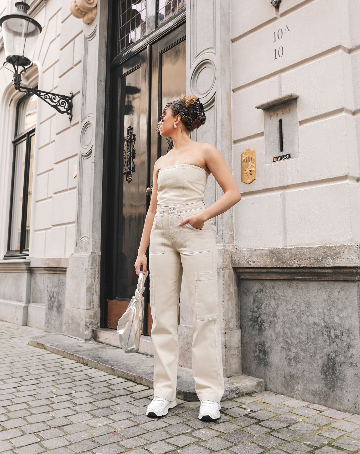 CONTRAST STITCHING CARGO PANTS BEIGE