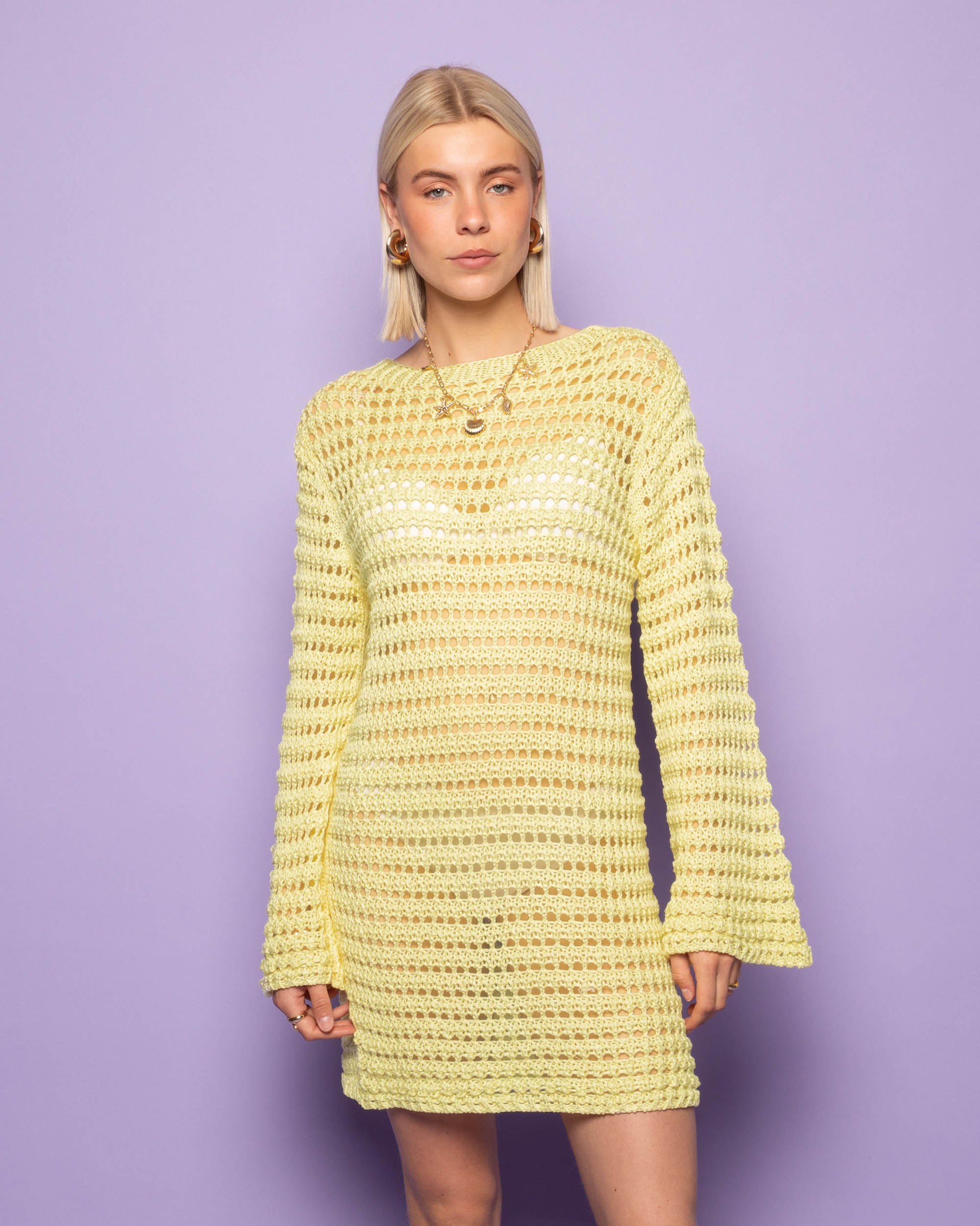 CROCHET KNIT DRESS BUTTER YELLOW
