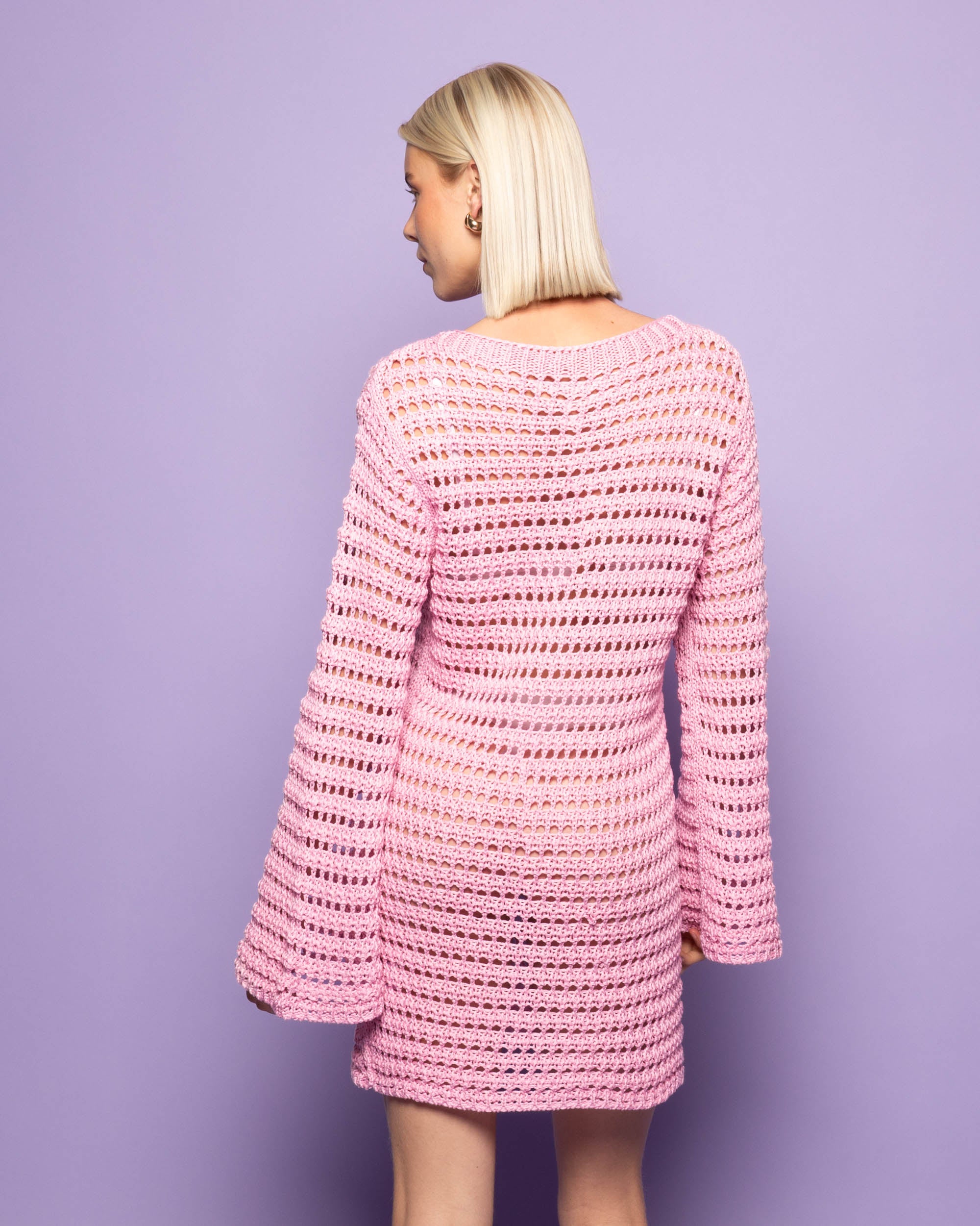 CROCHET KNIT DRESS PINK