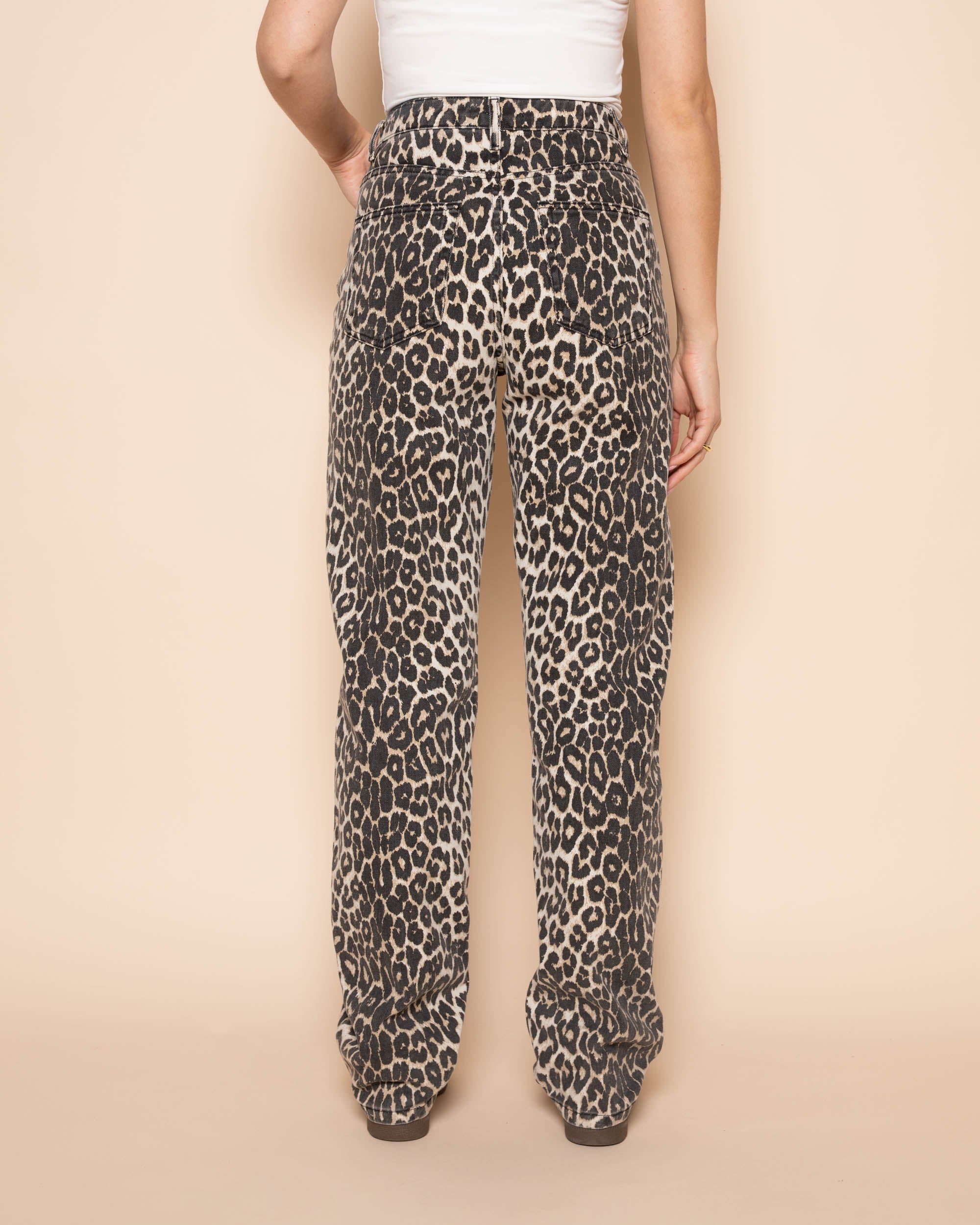 LEOPARD ALLOVER JEANS BEIGE