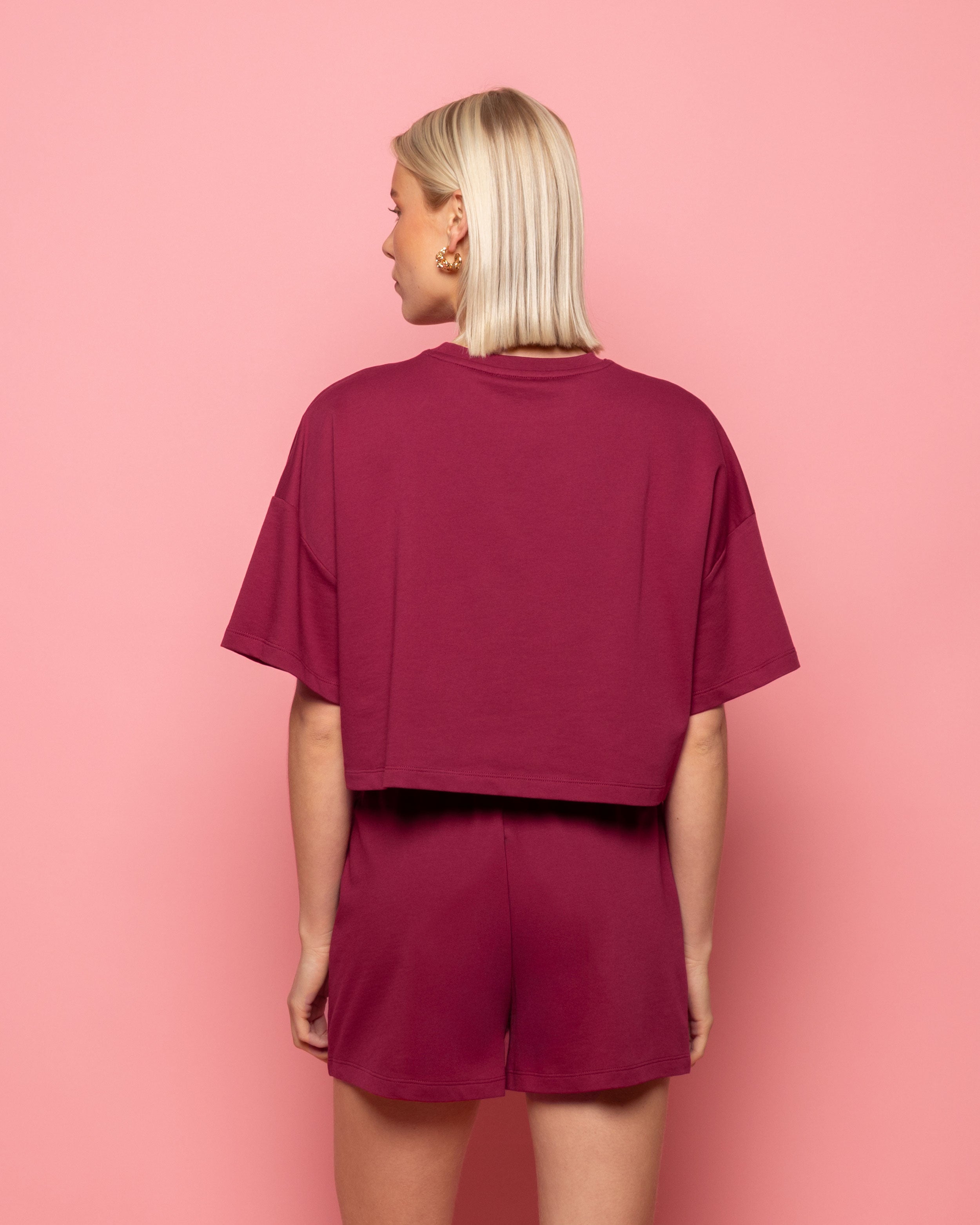 SOLID CROPPED SWEAT TEE BURGUNDY