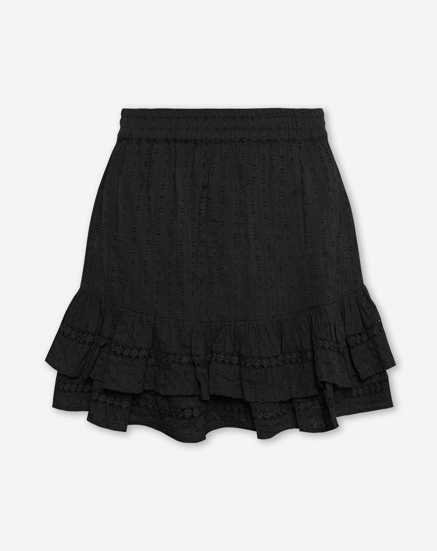 AVERY DOBBY RUFFLE SKIRT ZWART