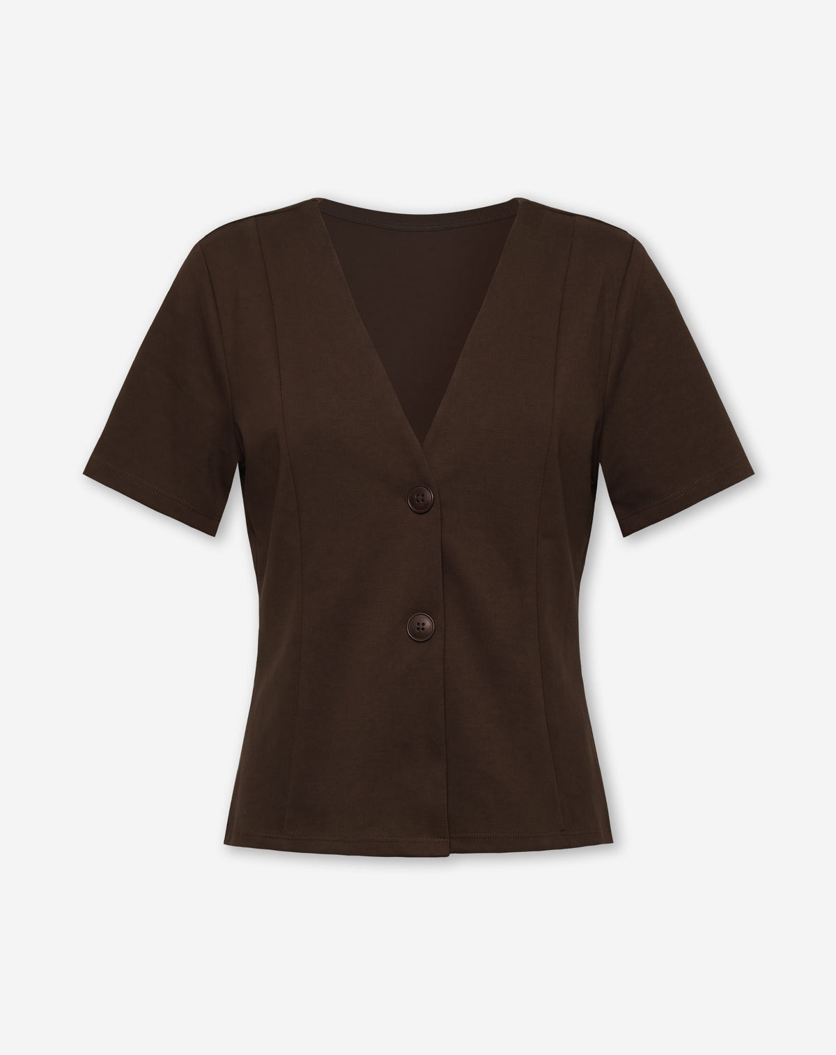 SCUBA PEPLUM BUTTON TOP CHOCOLADEBRUIN