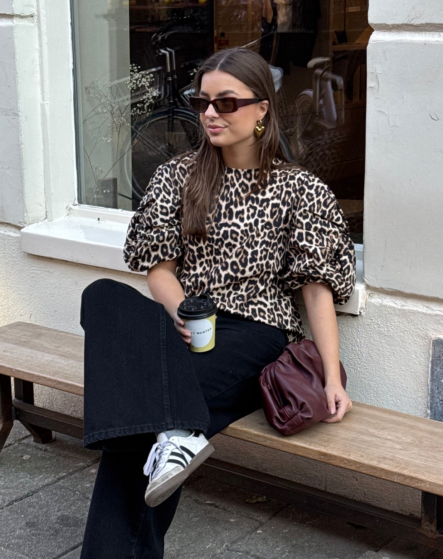 LEOPARD KNOTTED PUFF SLEEVE TOP BLACK
