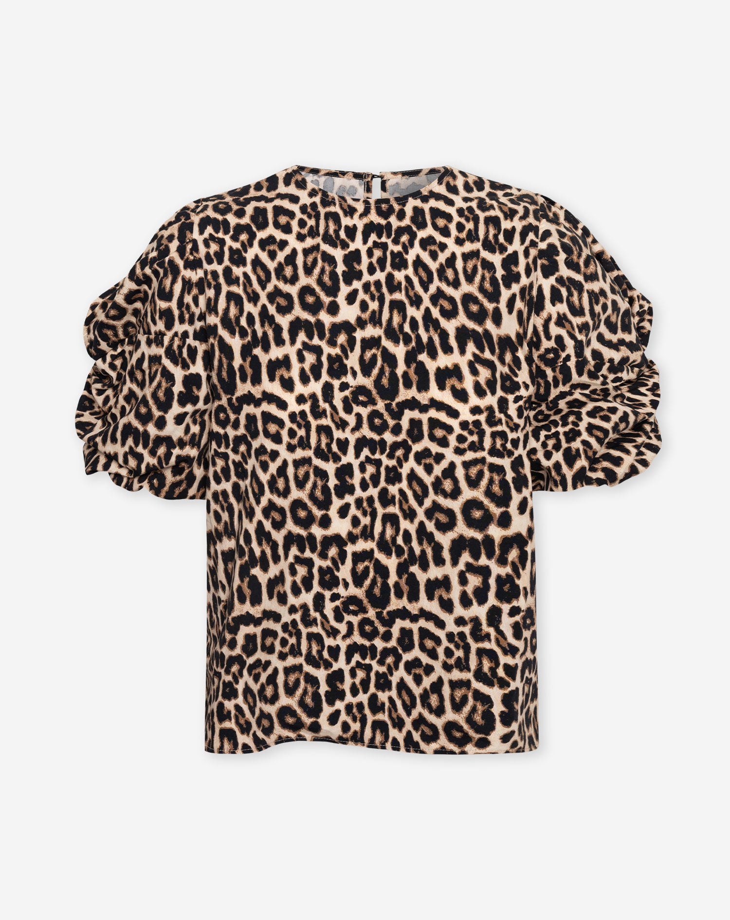 LEOPARD KNOTTED PUFF SLEEVE TOP BLACK
