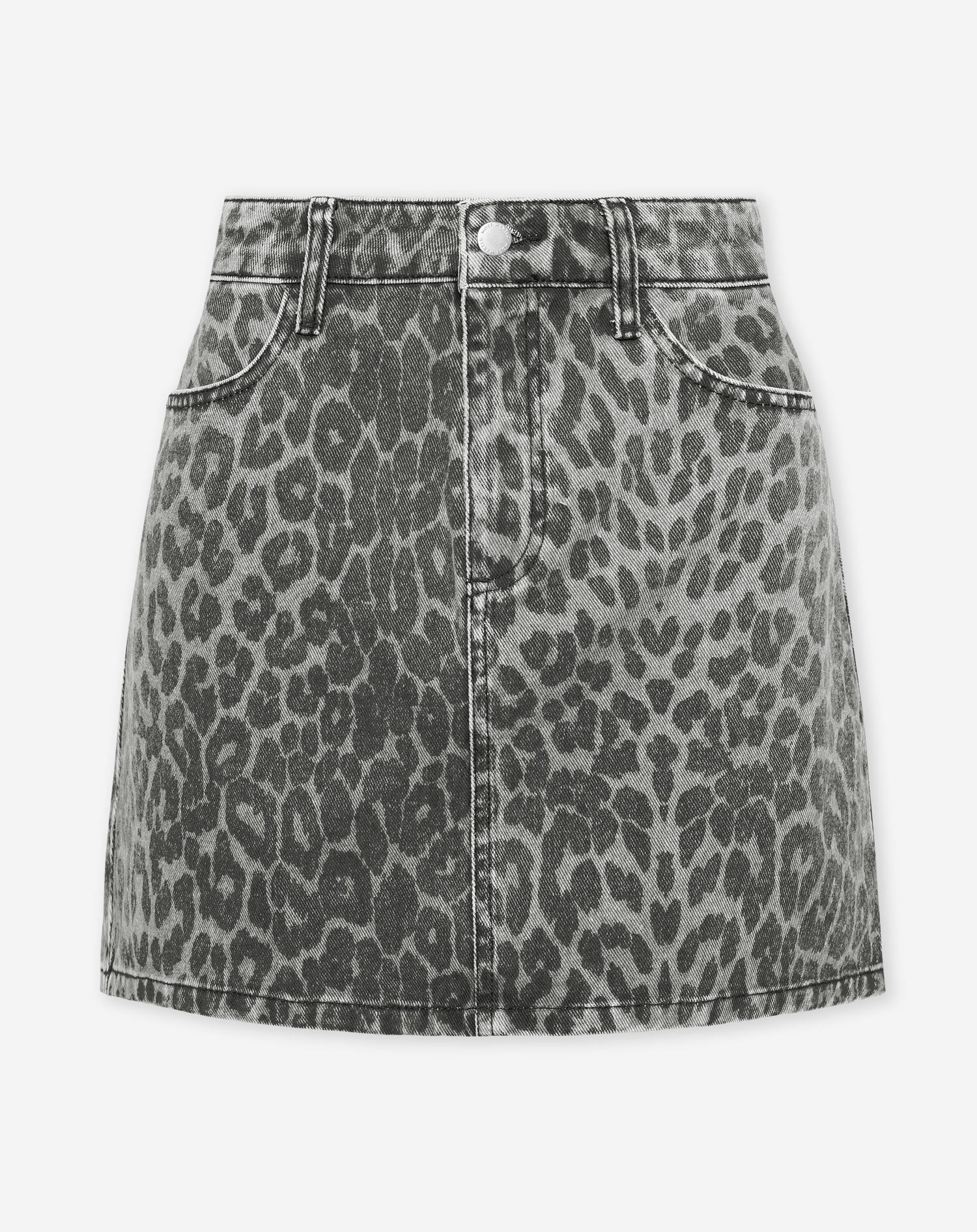 LEOPARD ALLOVER DENIM SKIRT GRIJS