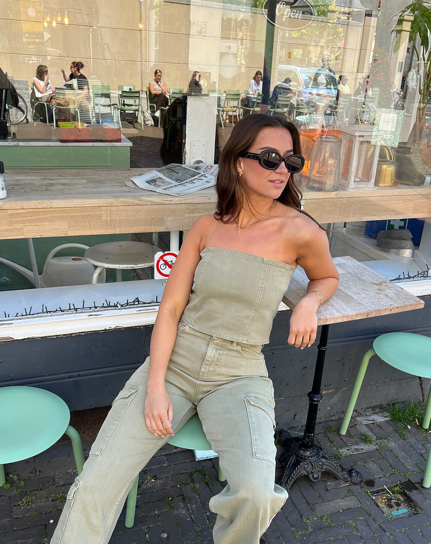 BELLA DENIM CORSET TOP OLIVE GREEN