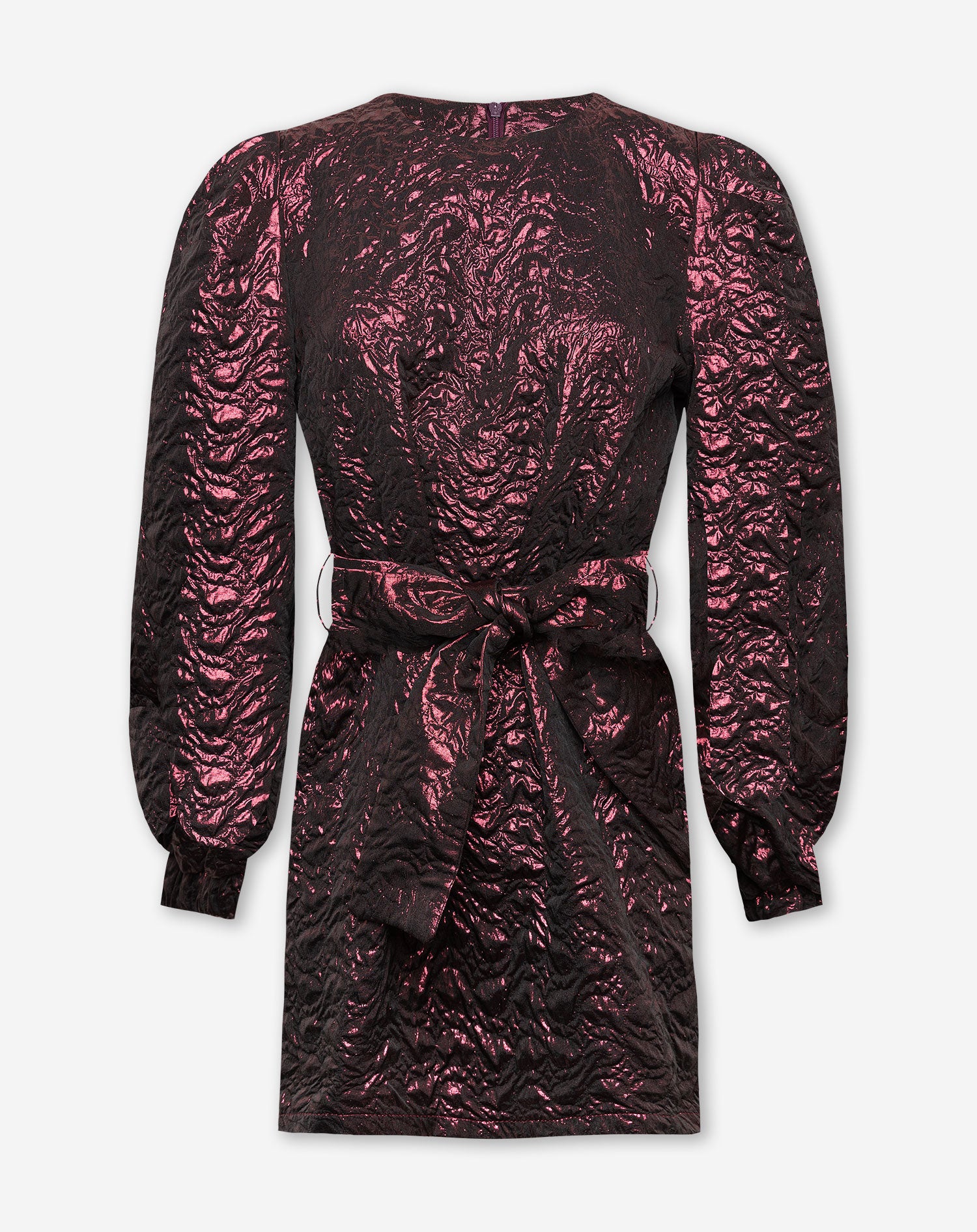 PAM PUFF SLEEVE BELTED DRESS BURGUNDY