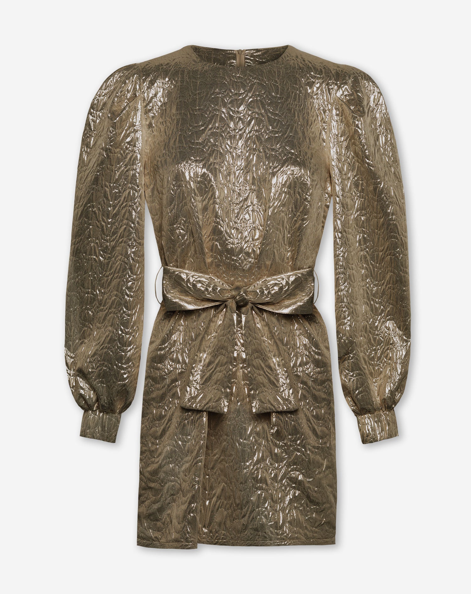 PAM PUFF SLEEVE BELTED DRESS DARK GOLD