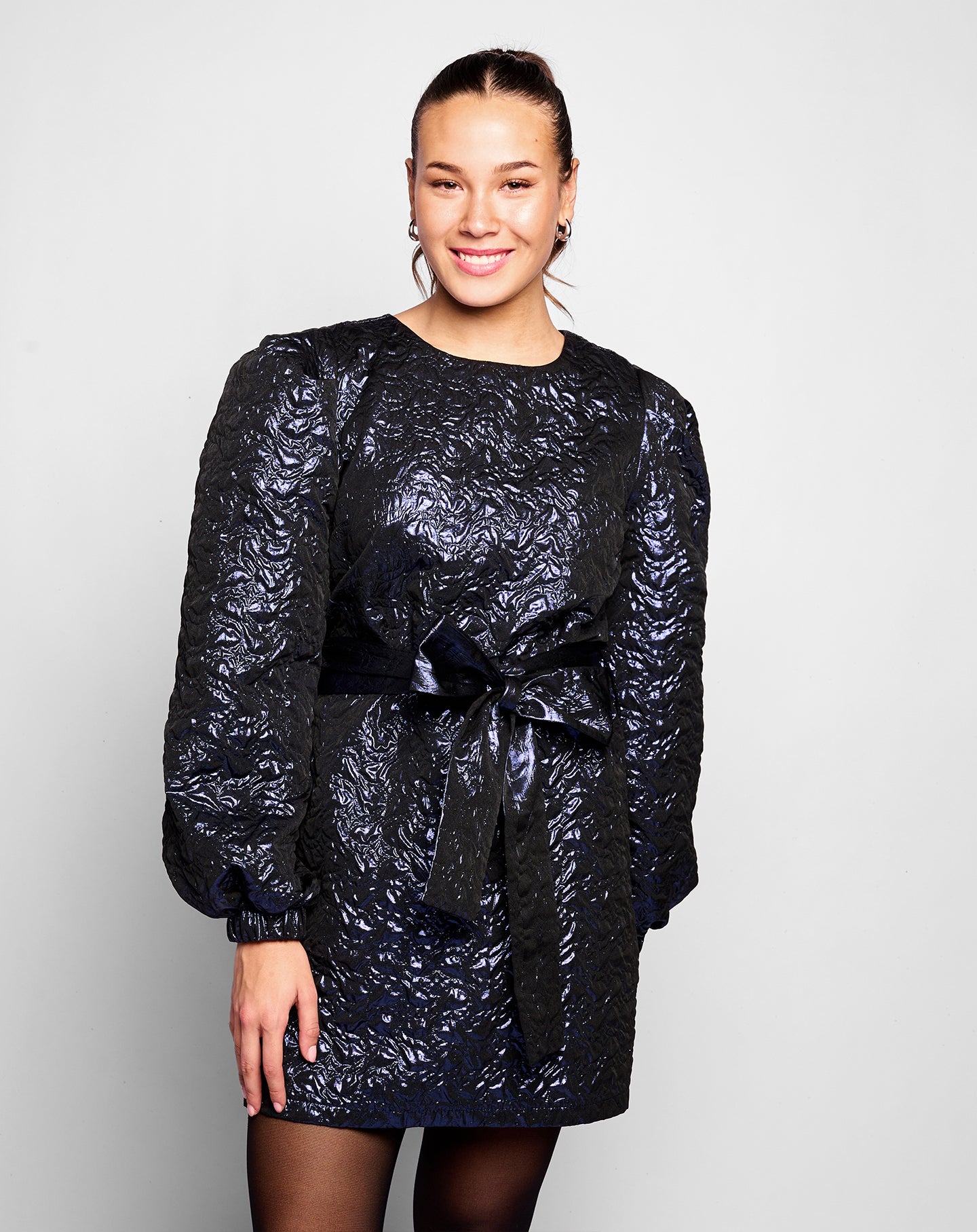 PAM PUFF SLEEVE BELTED DRESS NAVY