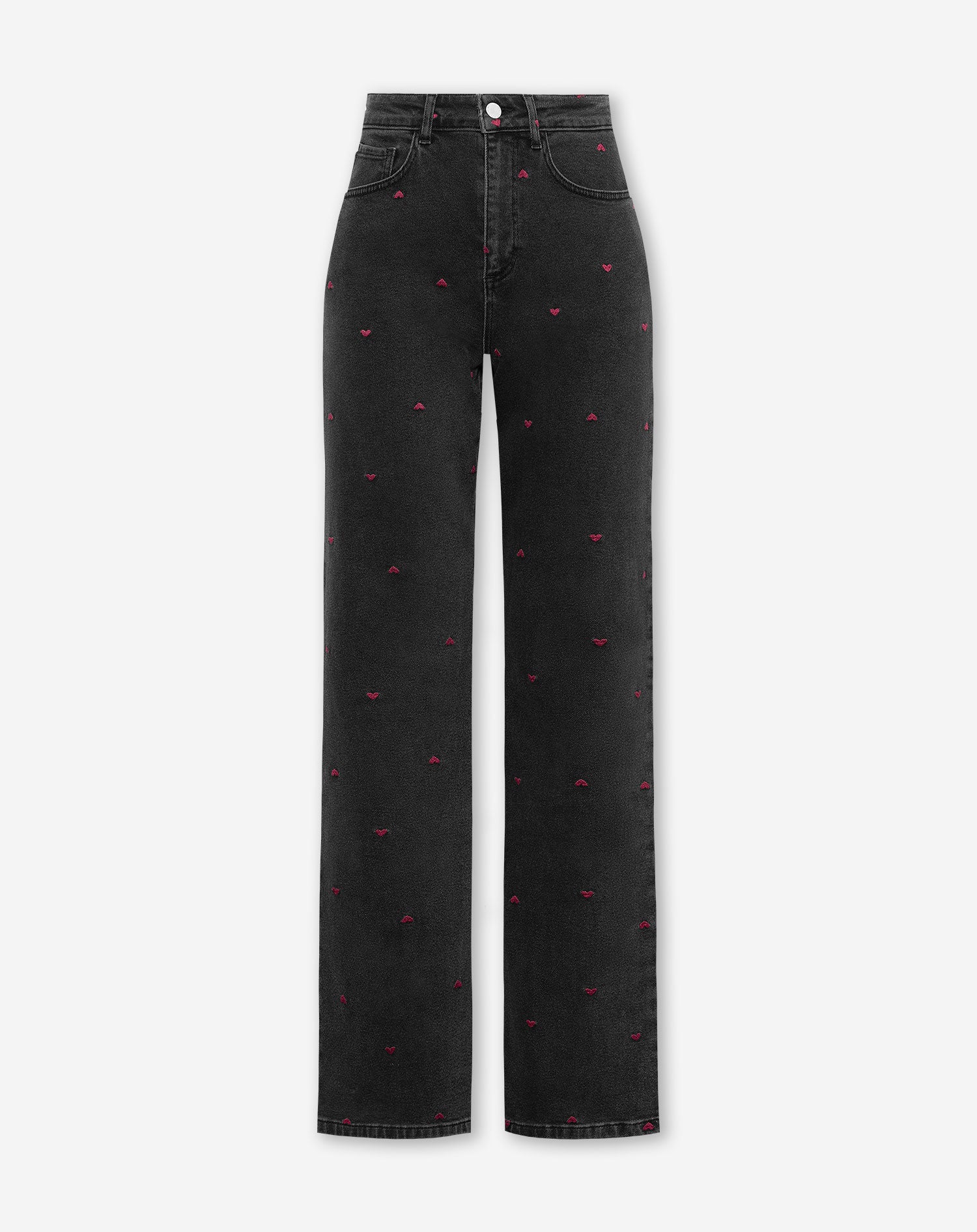 HEART BOOTCUT JEANS DONKERGRIJS BURGUNDY