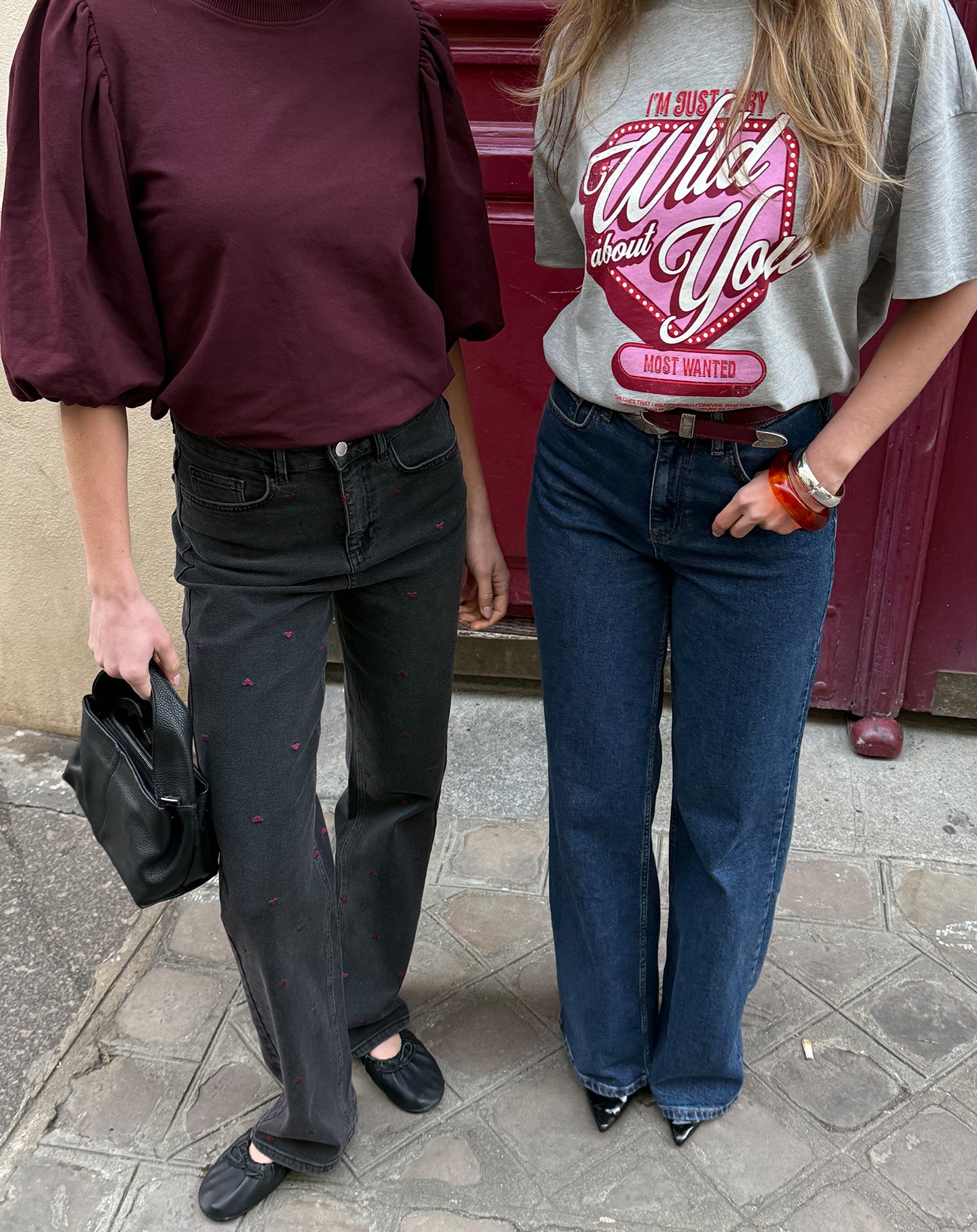 HEART BOOTCUT JEANS DONKERGRIJS BURGUNDY