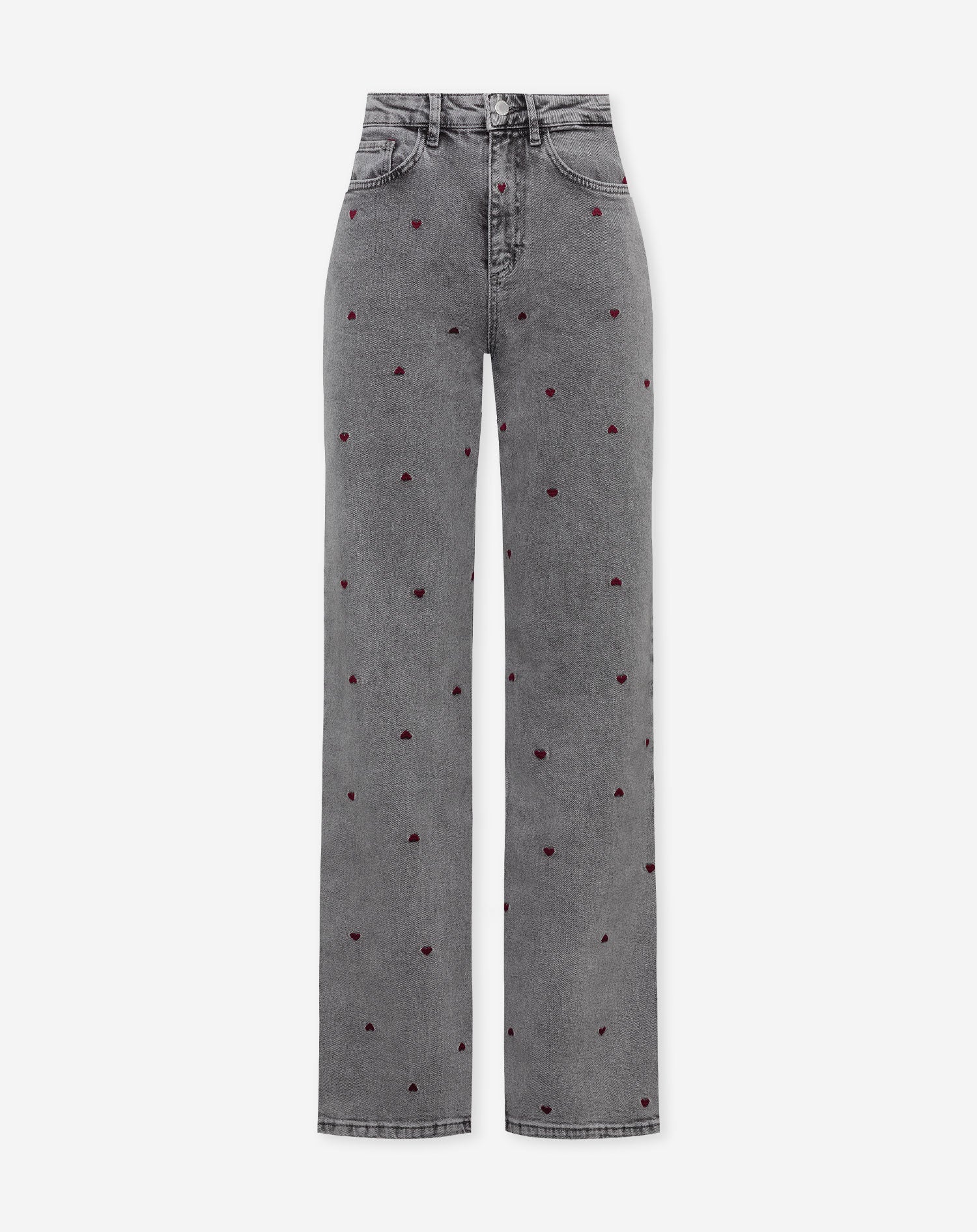 HEART BOOTCUT JEANS GREY BURGUNDY