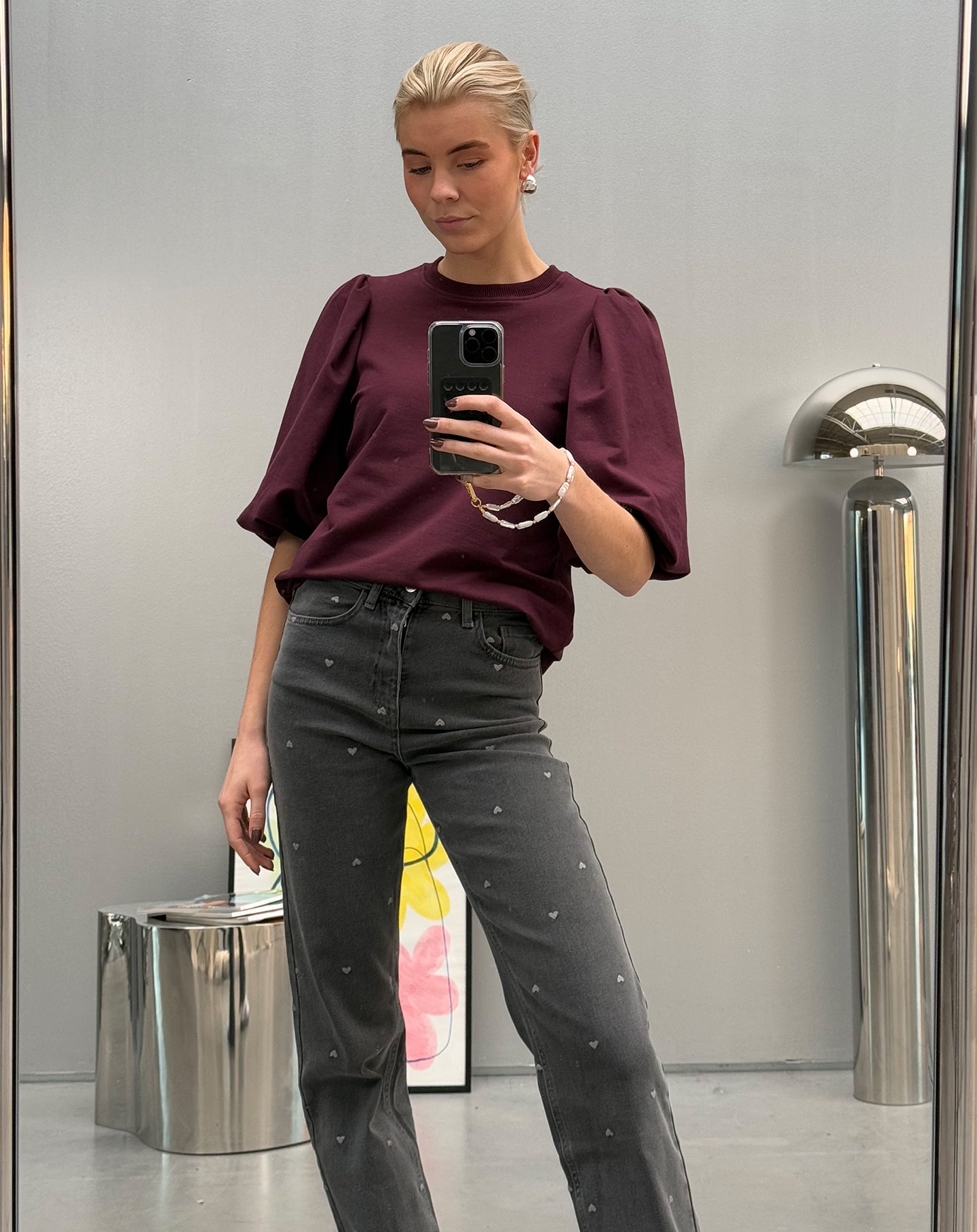 HEART BOOTCUT JEANS LICHTGRIJS