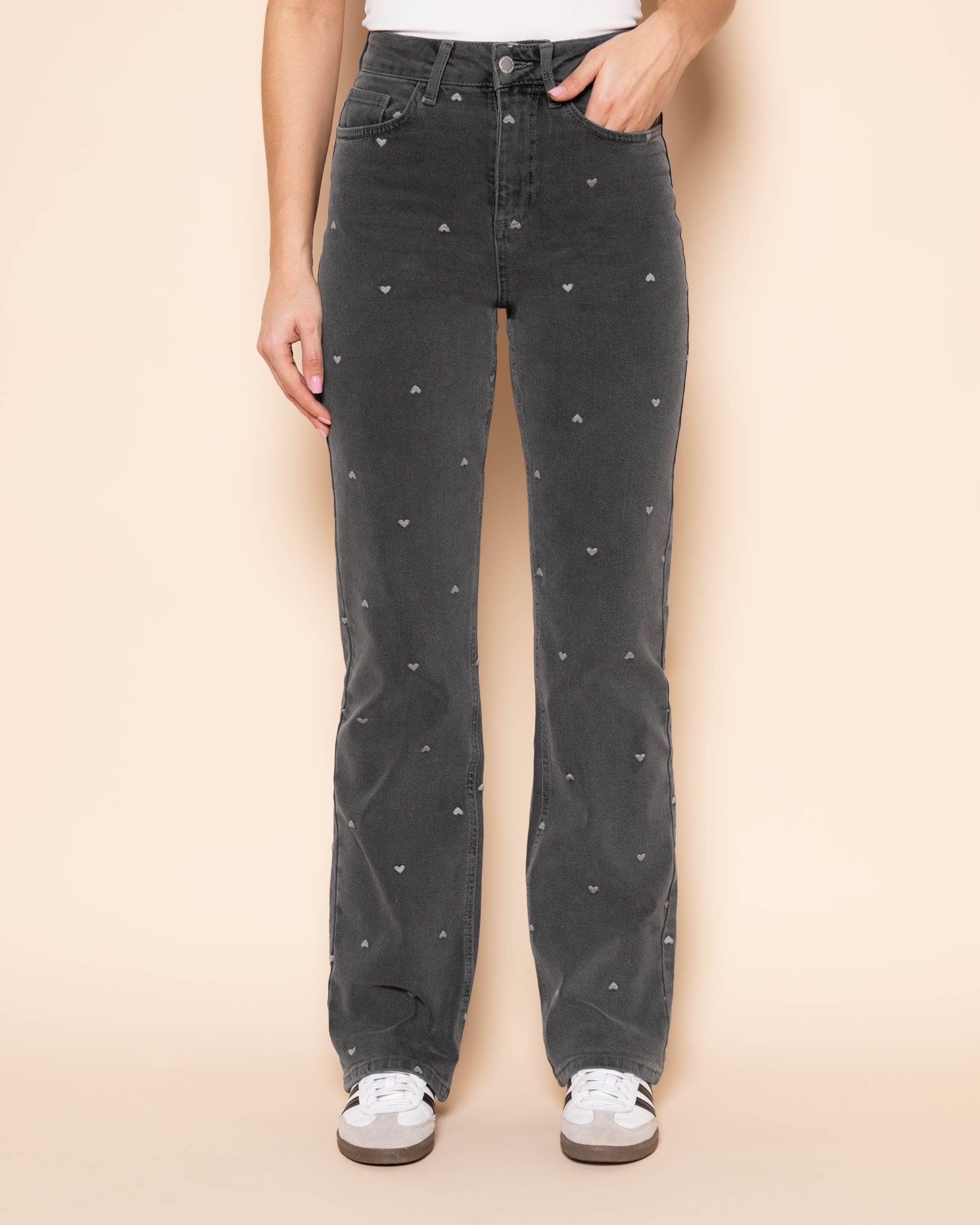 HEART BOOTCUT JEANS LIGHT GREY
