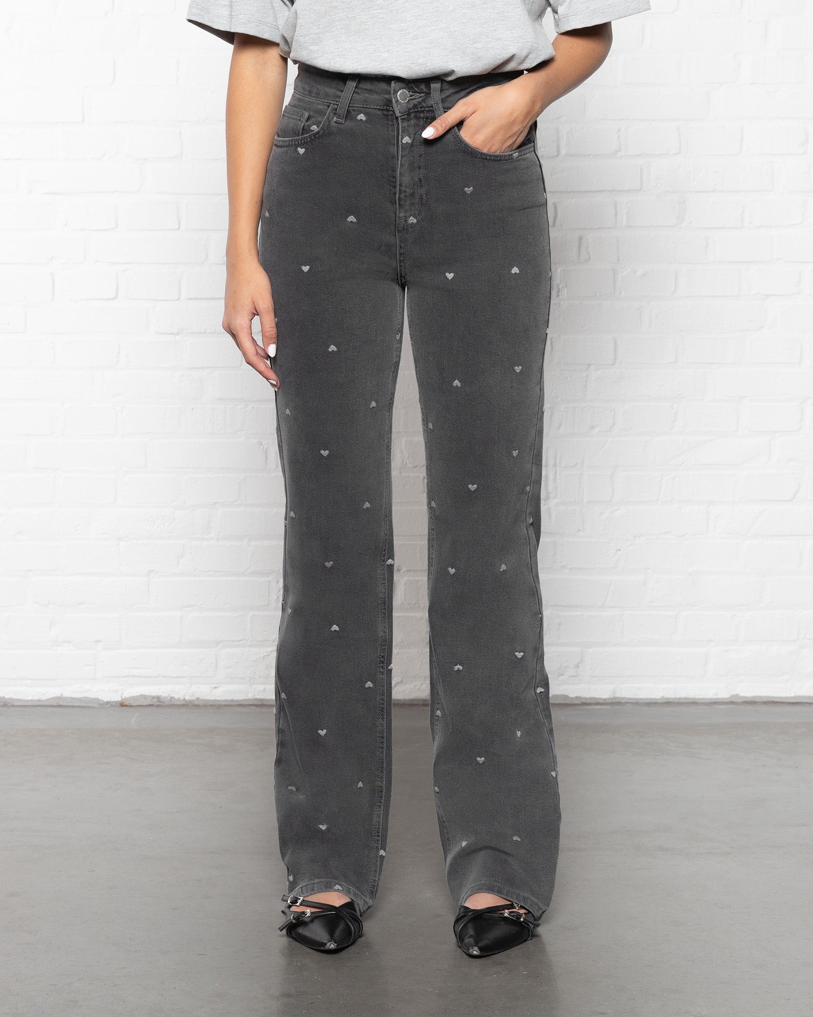 HEART BOOTCUT JEANS LIGHT GREY