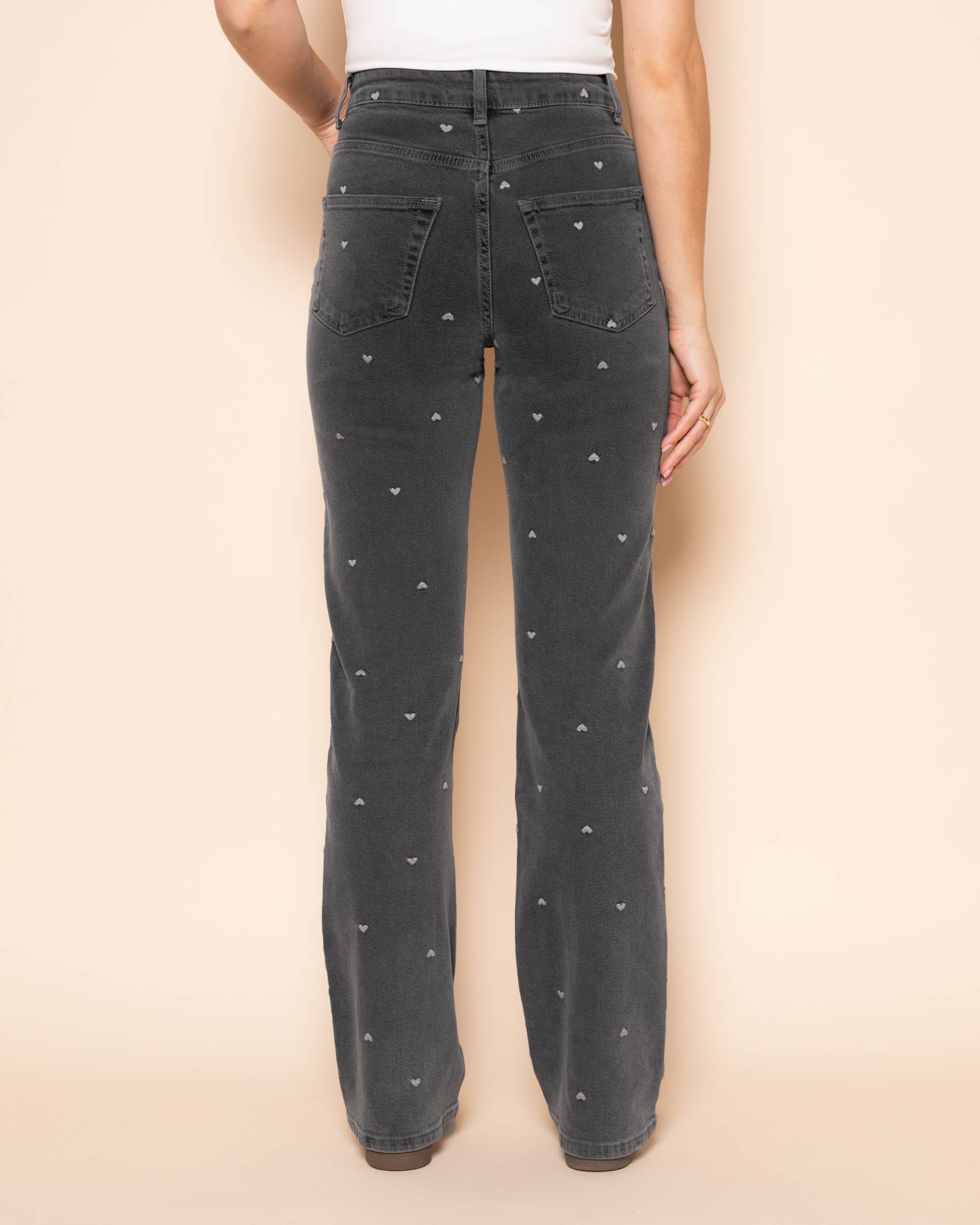 HEART BOOTCUT JEANS LIGHT GREY