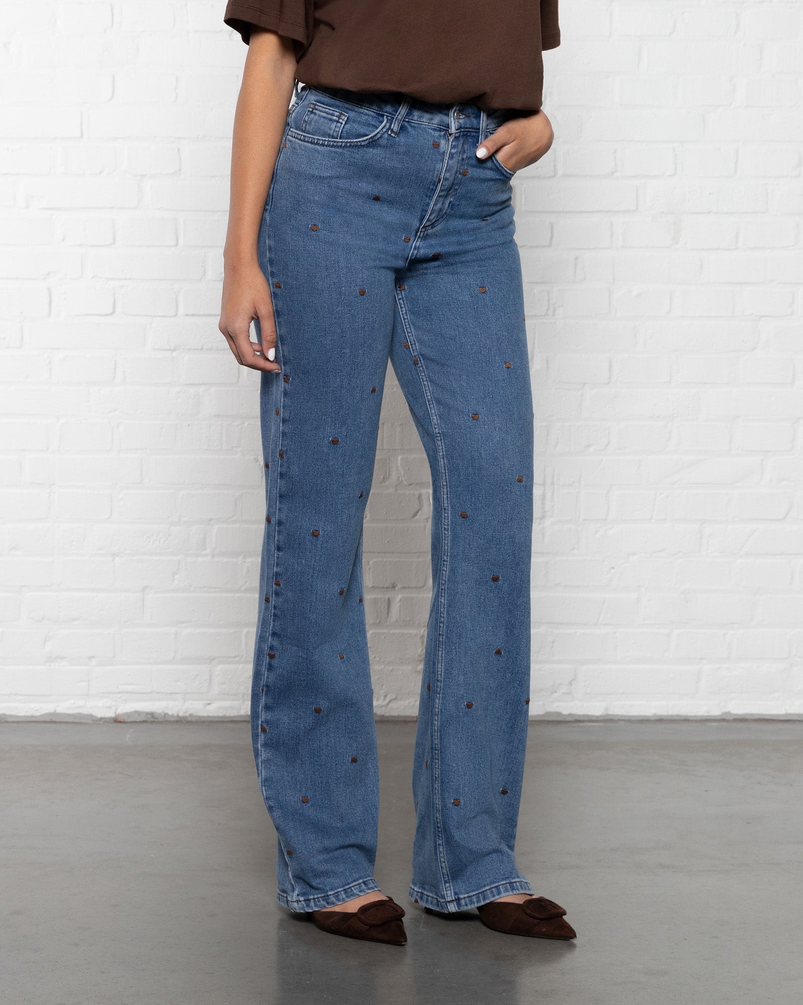 HEART BOOTCUT JEANS MID BLUE BROWN