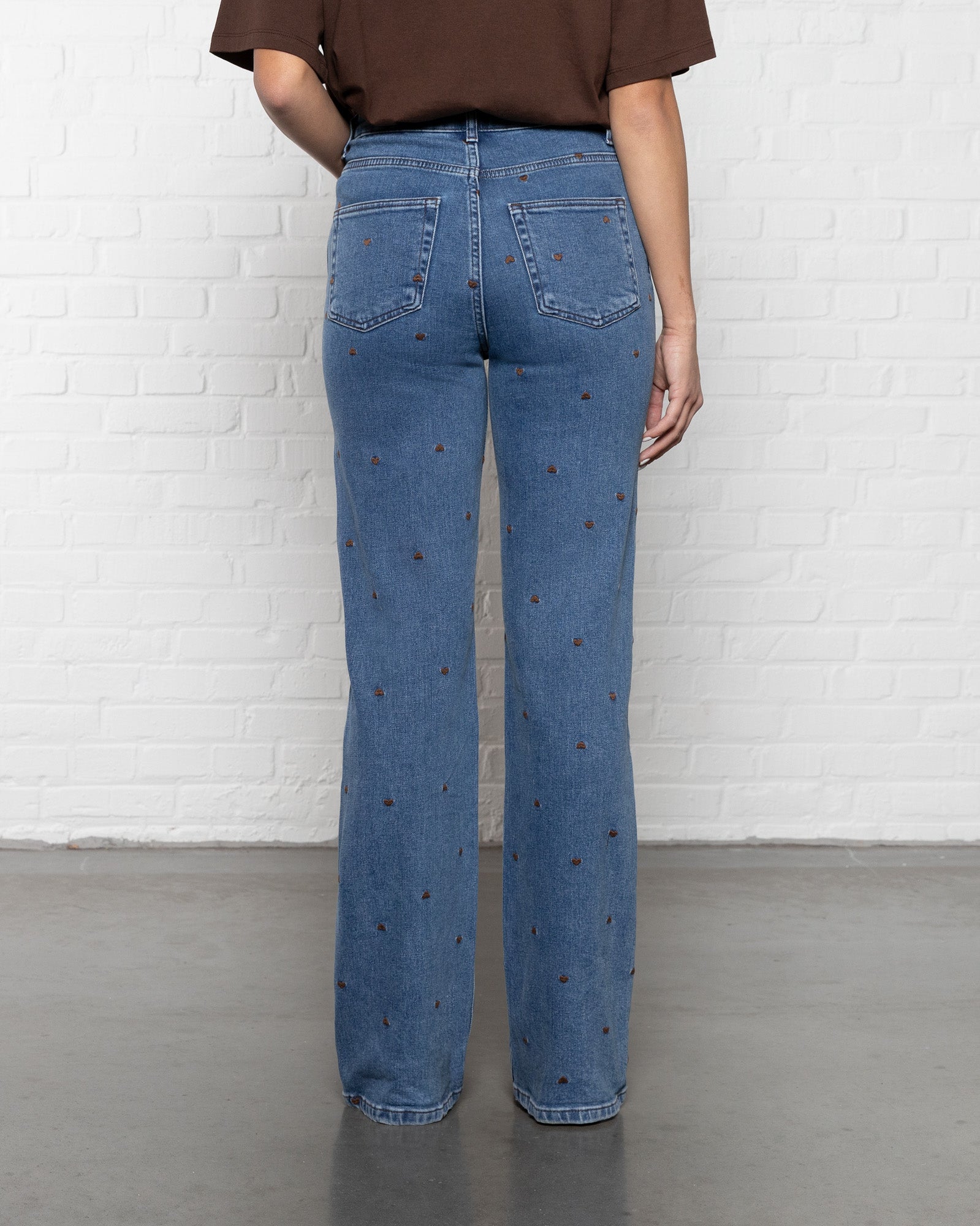 HEART BOOTCUT JEANS MID BLUE BROWN