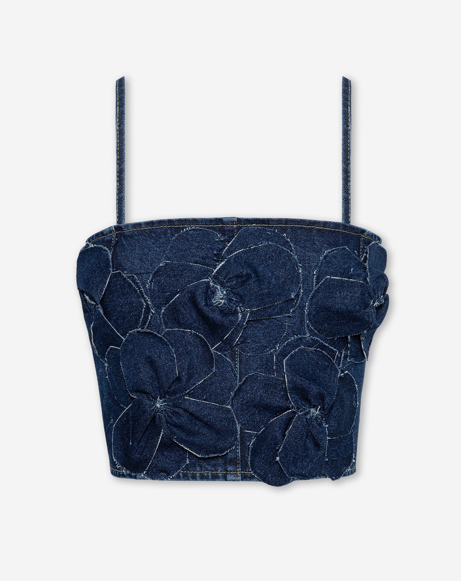 FLOWER DENIM CORSET TOP DARK BLUE