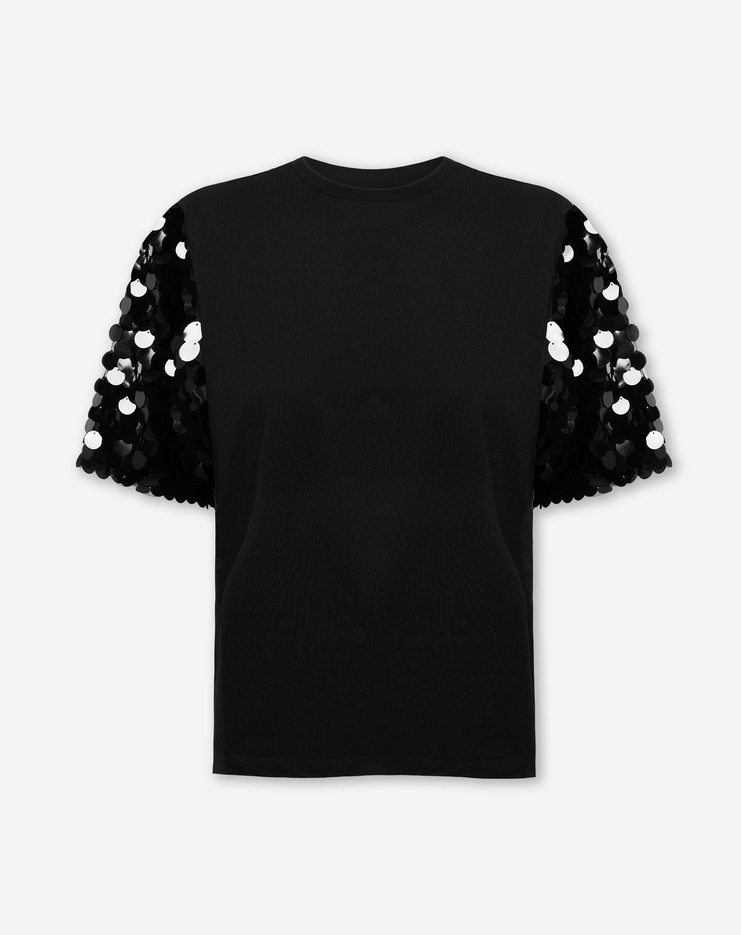SEQUIN SLEEVE TEE ZWART