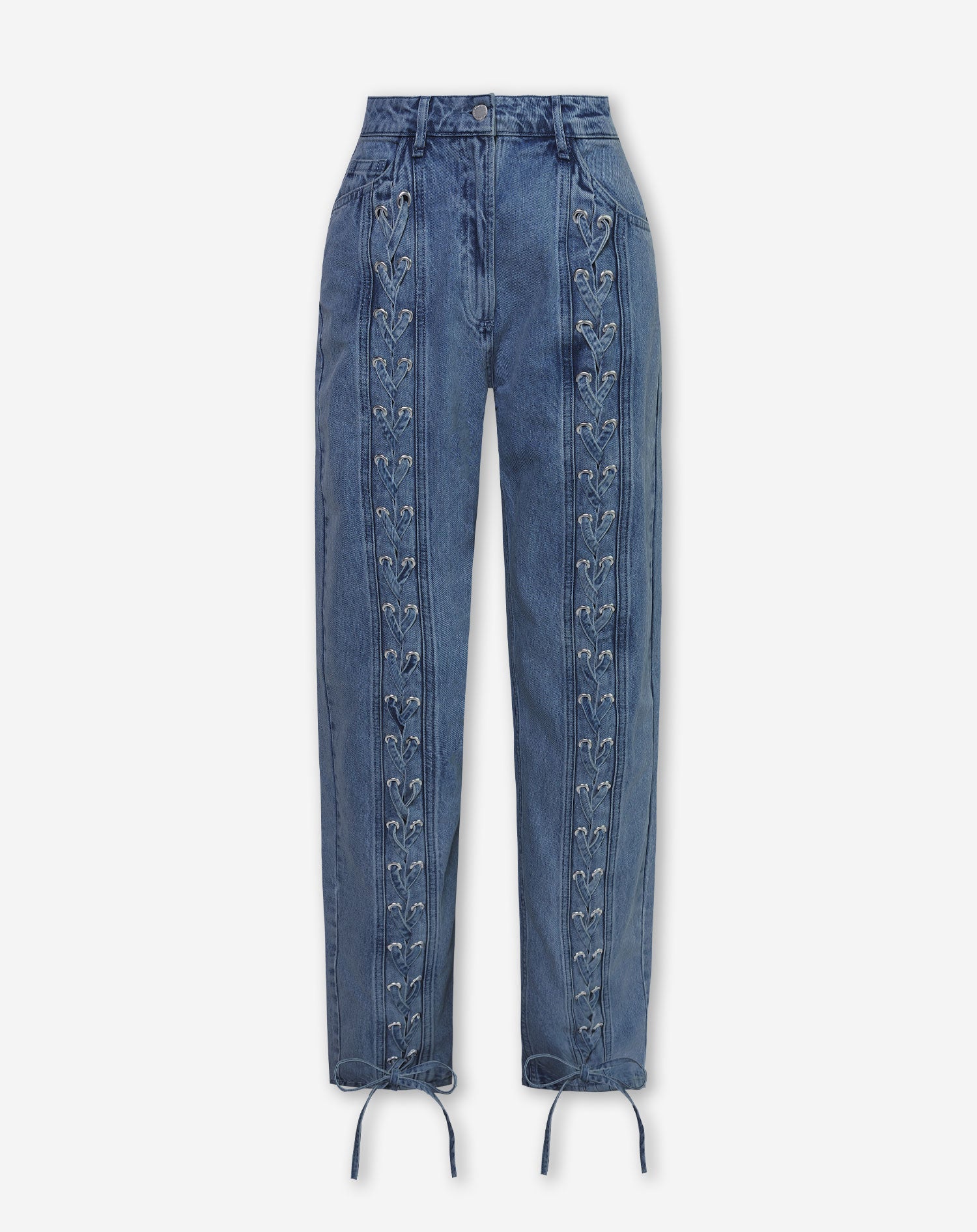 LACE UP JEANS DONKERBLAUW