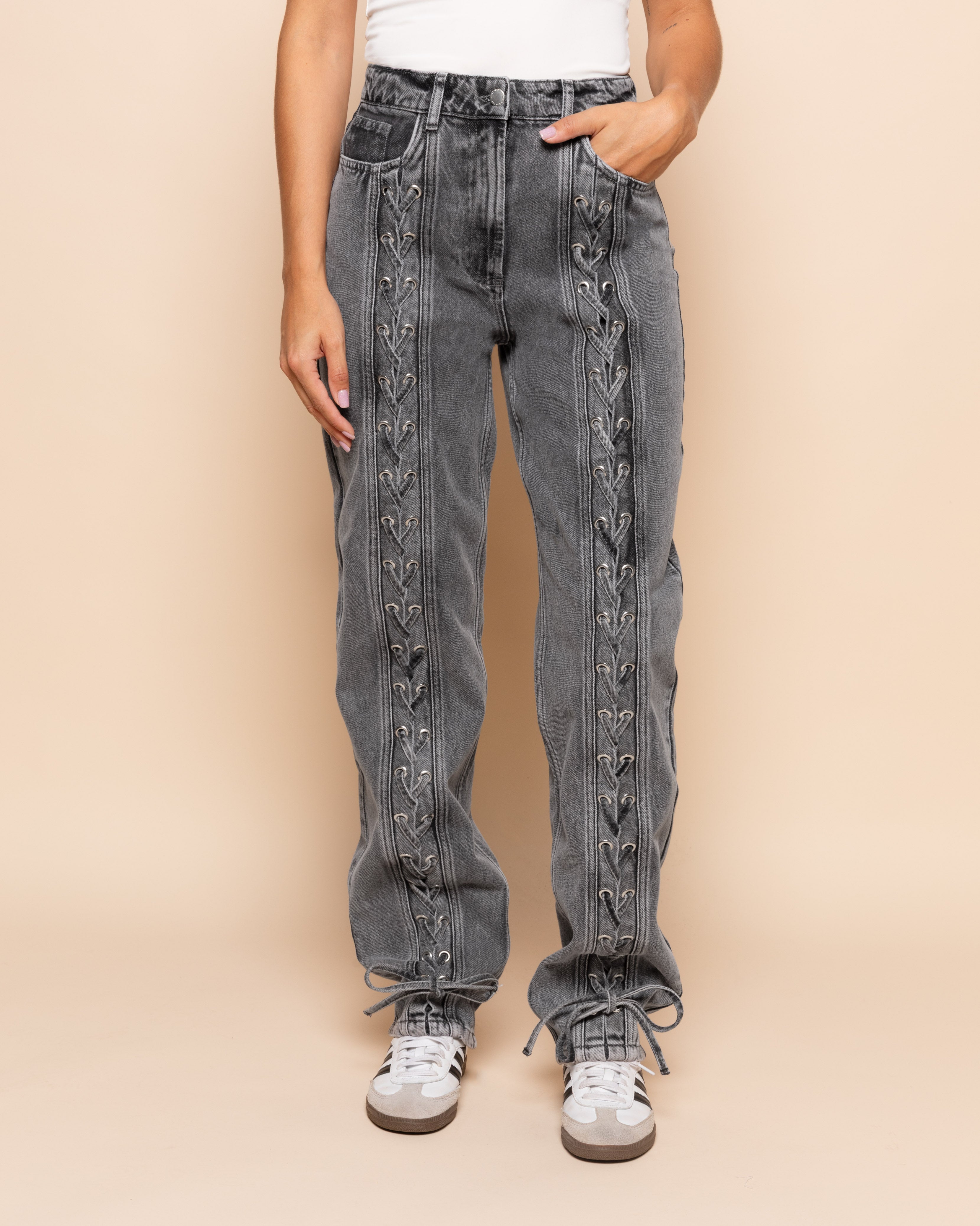 LACE UP JEANS GREY
