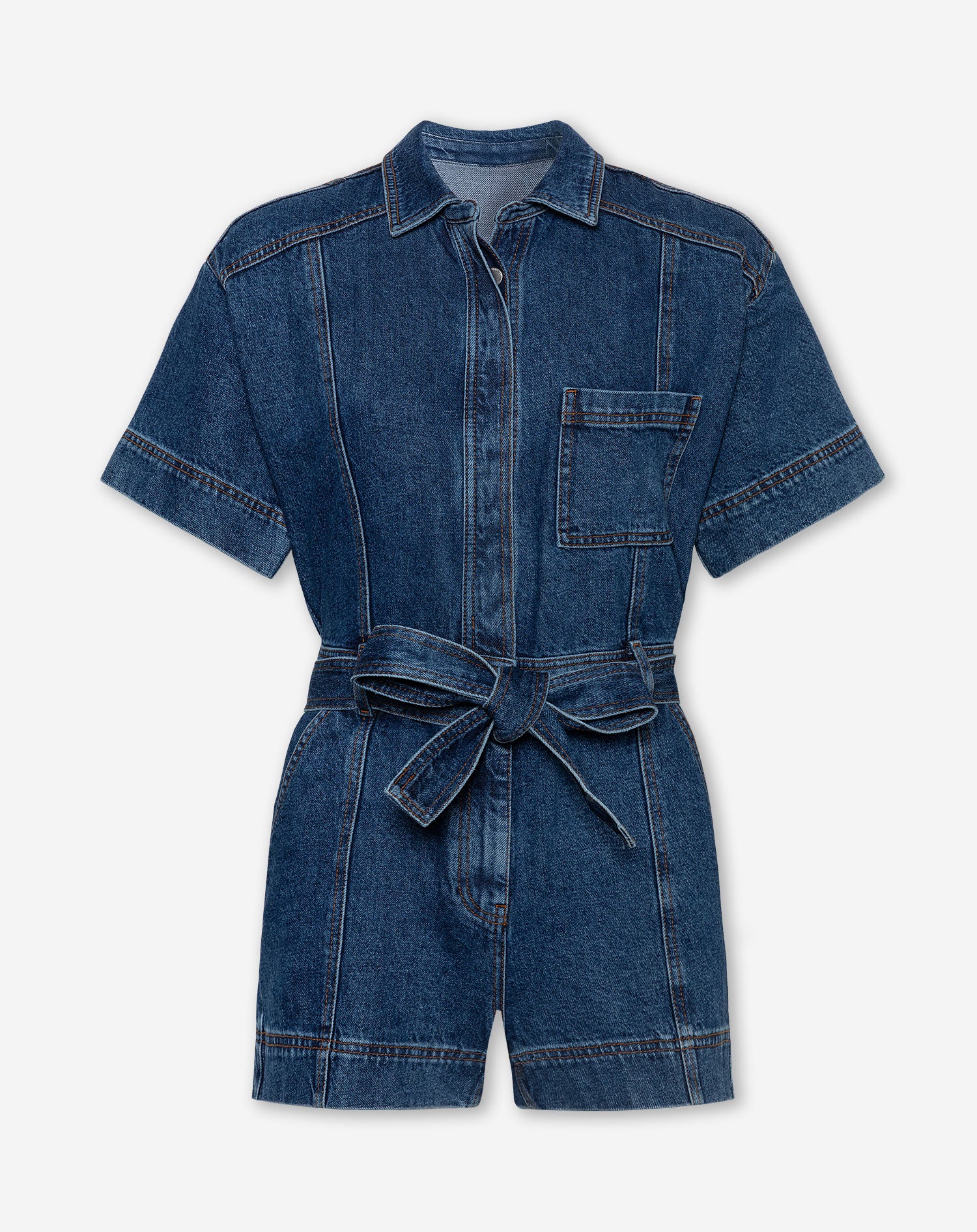 DENIM BELTED PLAYSUIT DONKERBLAUW