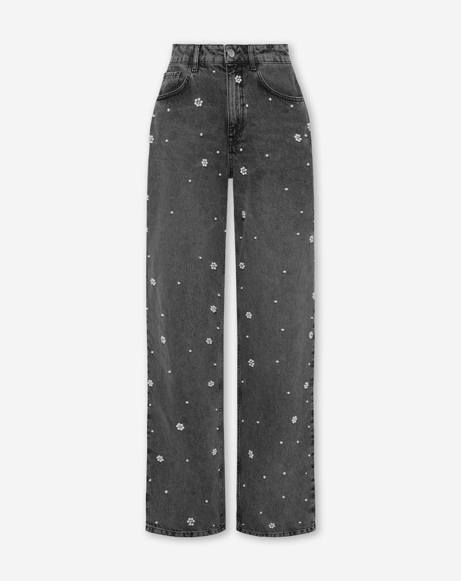 FLOWER PEARL JEANS GRIJS