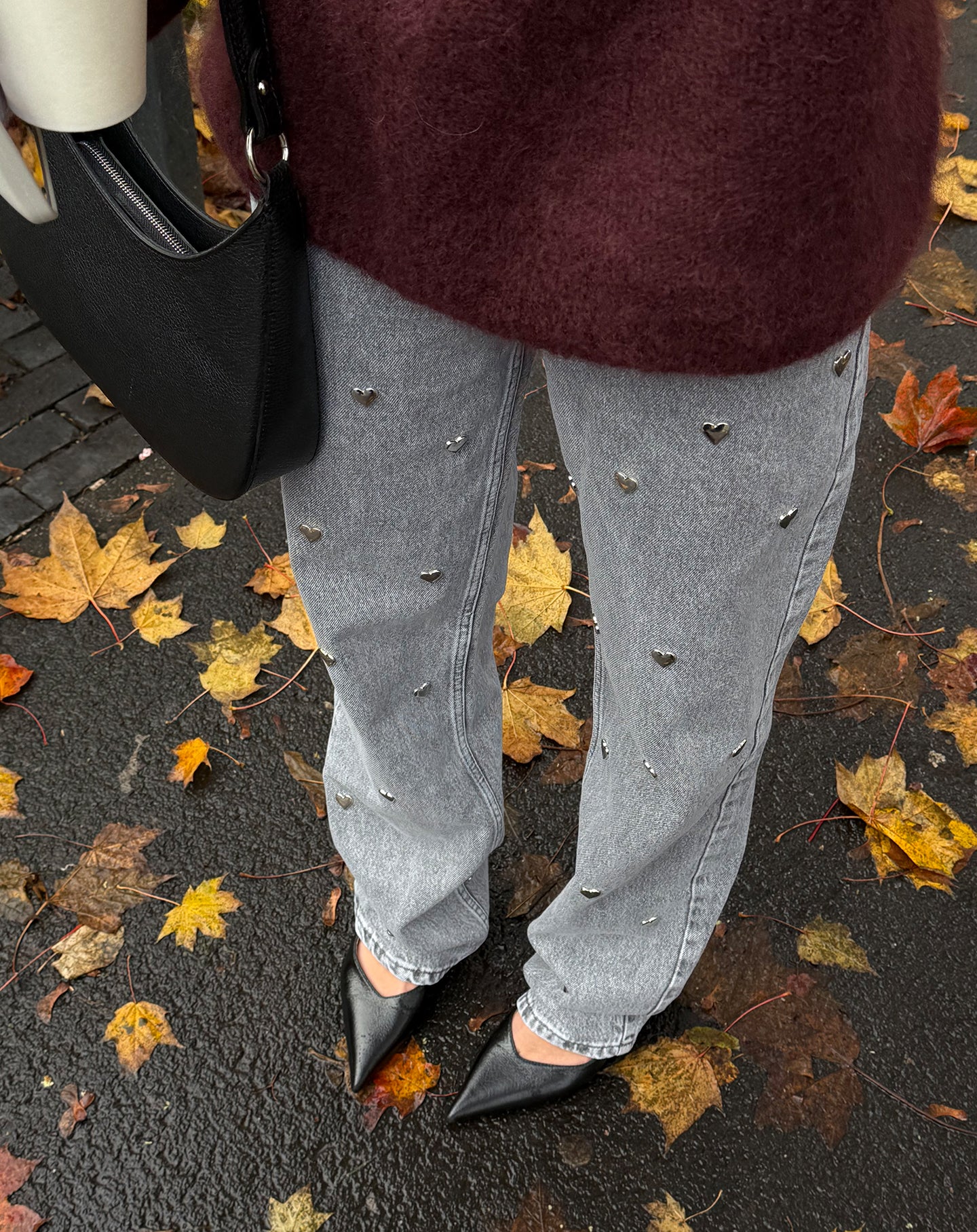 HEART STUD STRAIGHT LEG JEANS GREY