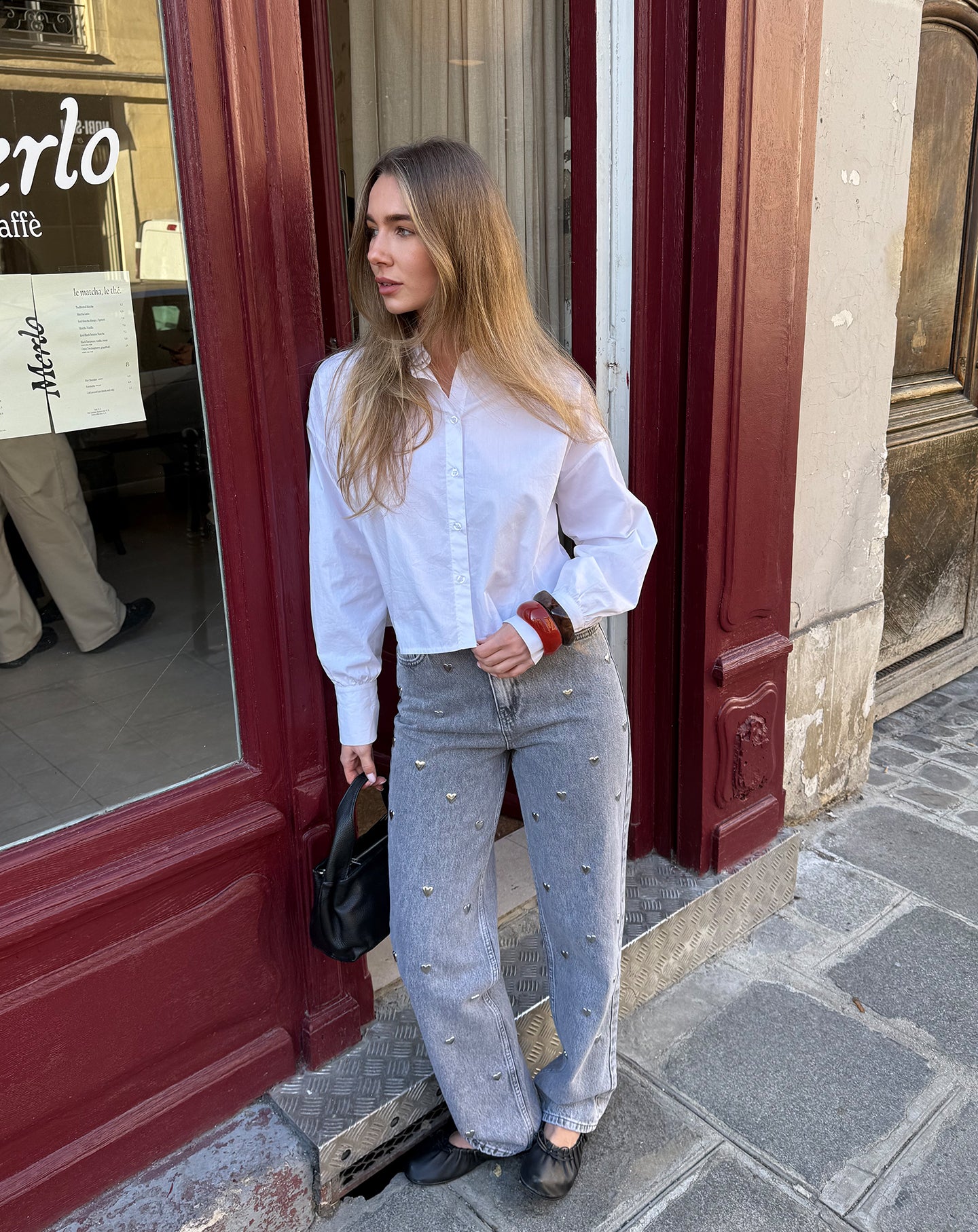 HEART STUD STRAIGHT LEG JEANS GREY