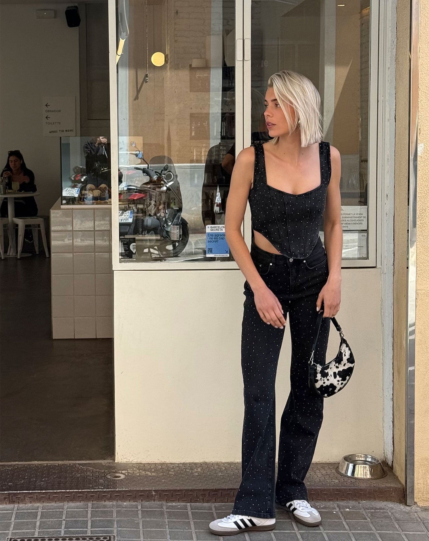 DIAMOND DENIM CORSET TOP DONKERGRIJS