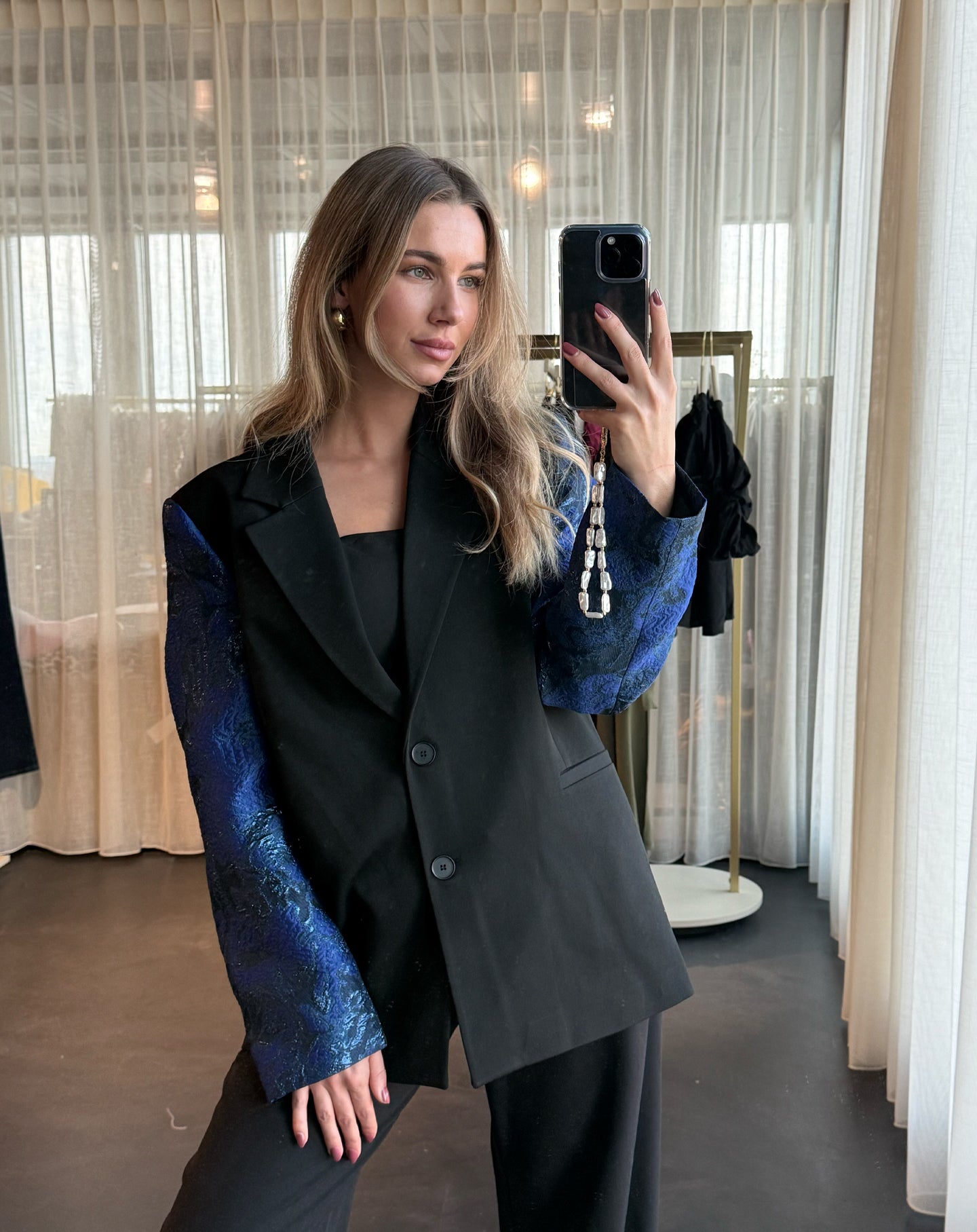 SENNA JACQUARD SLEEVE BLAZER KOBALTBLAUW