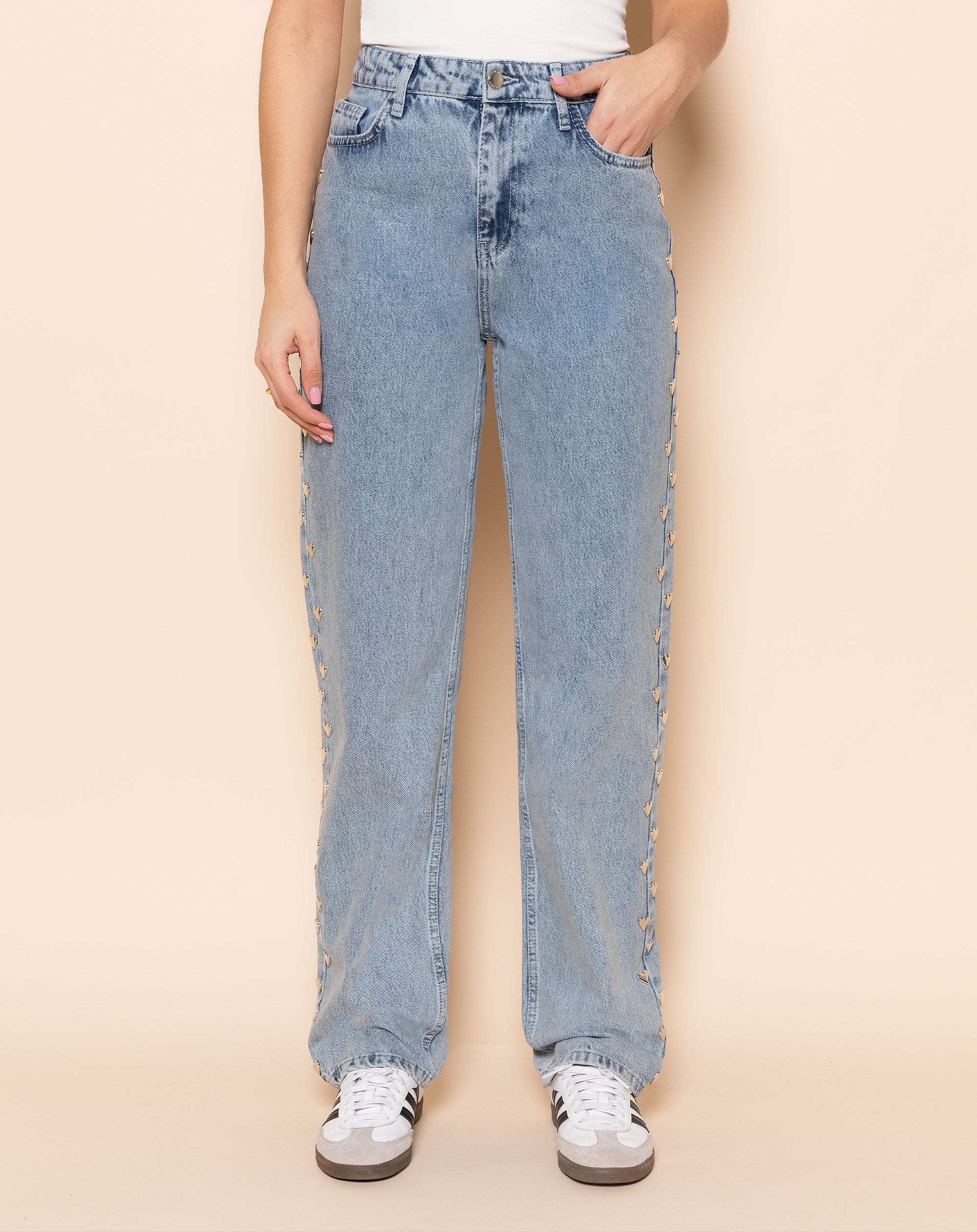 SIDE HEART STRAIGHT LEG JEANS BLAUW