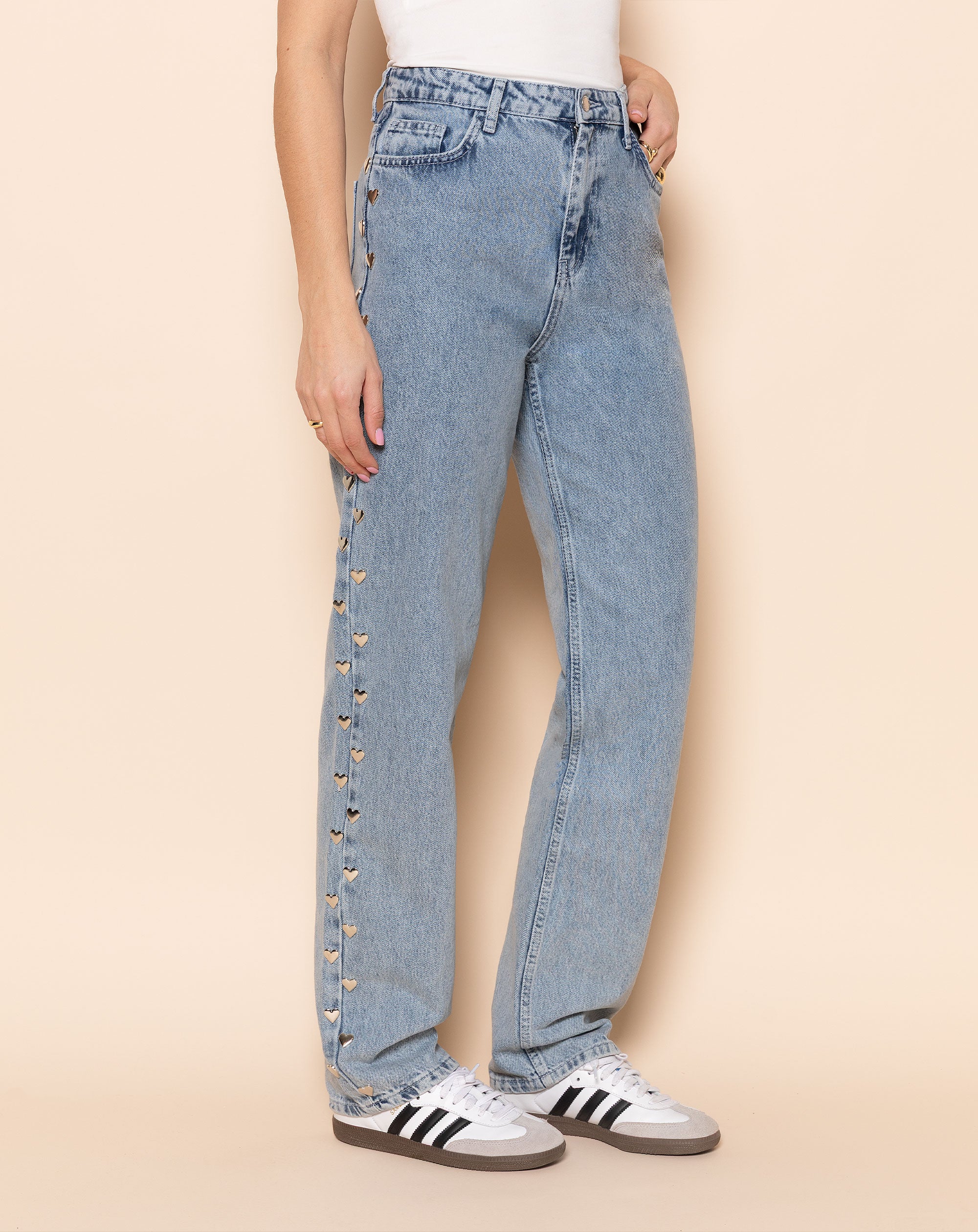 SIDE HEART STRAIGHT LEG JEANS BLAUW