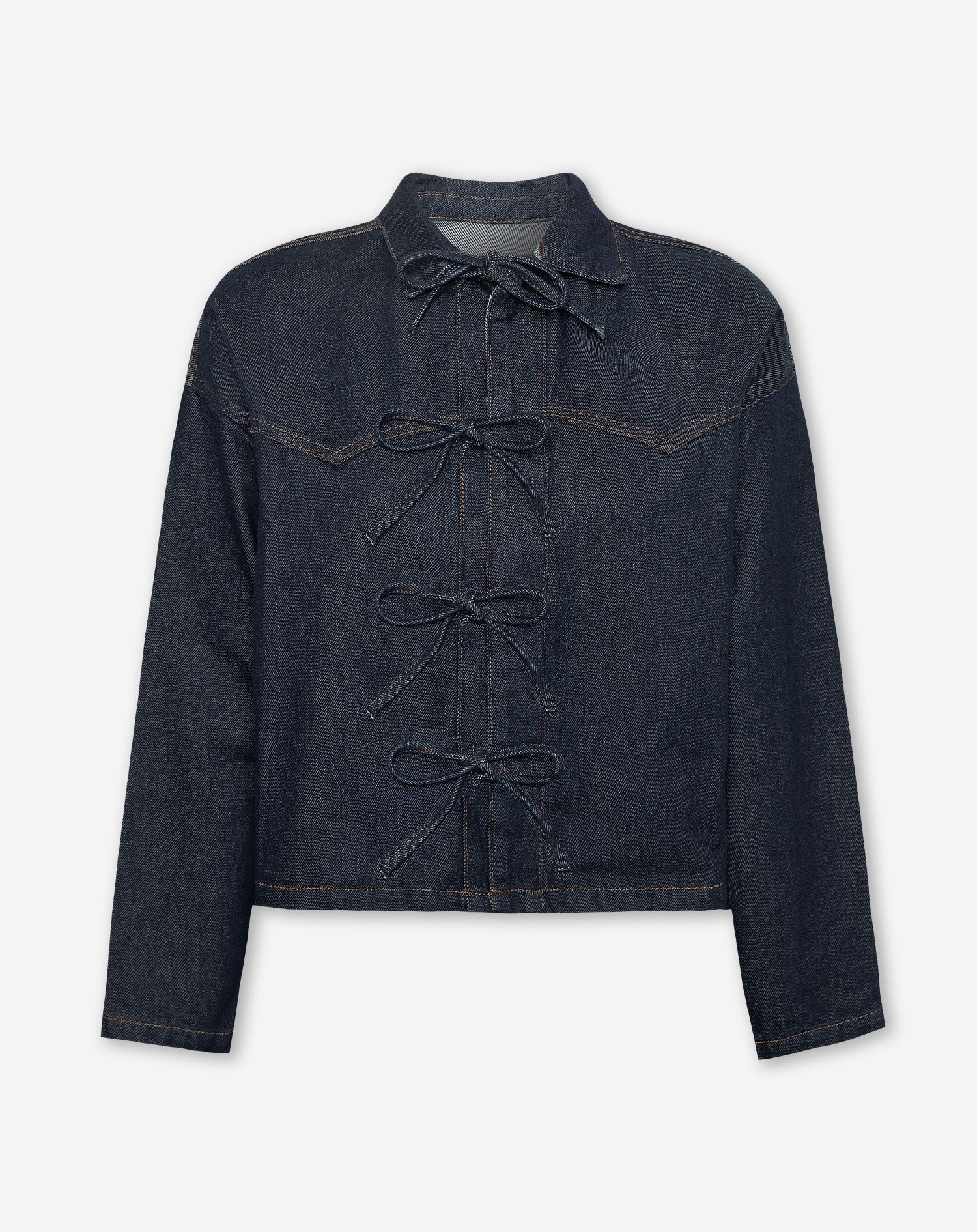 BOW DENIM BLOUSE DARK BLUE