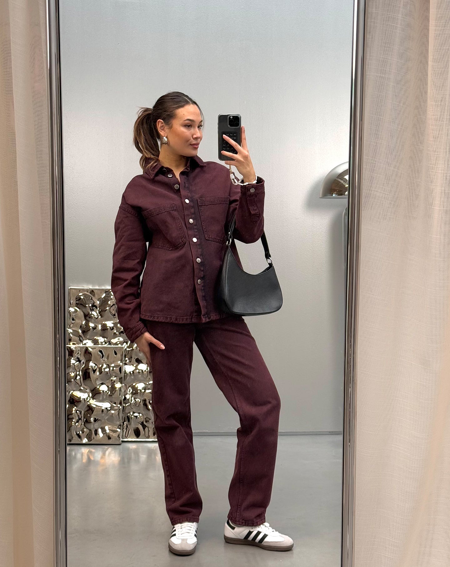 OLIVA DENIM SHACKET BURGUNDY