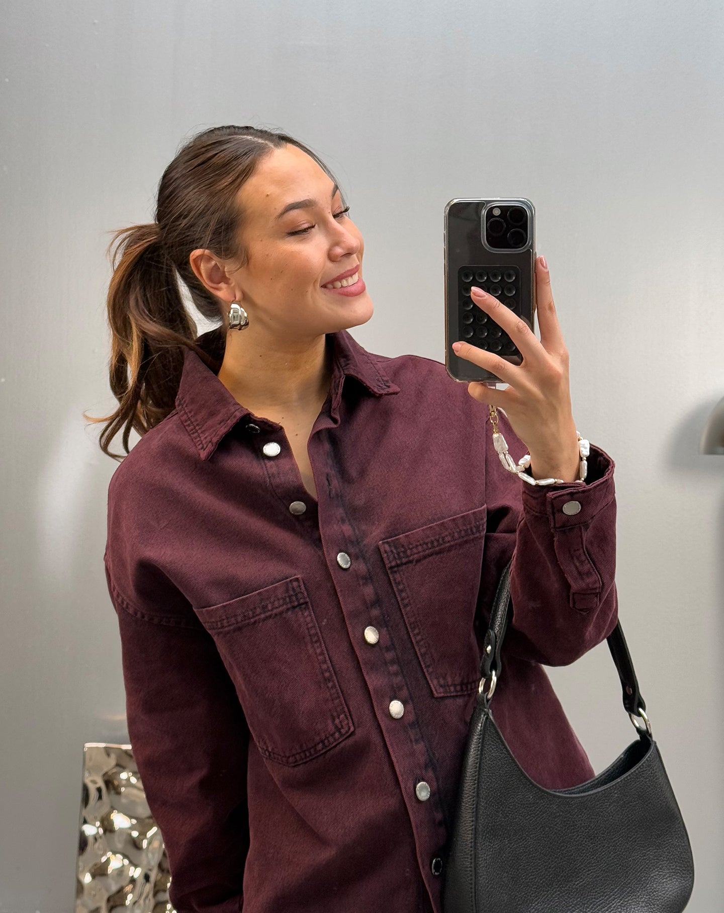 OLIVA DENIM SHACKET BURGUNDY