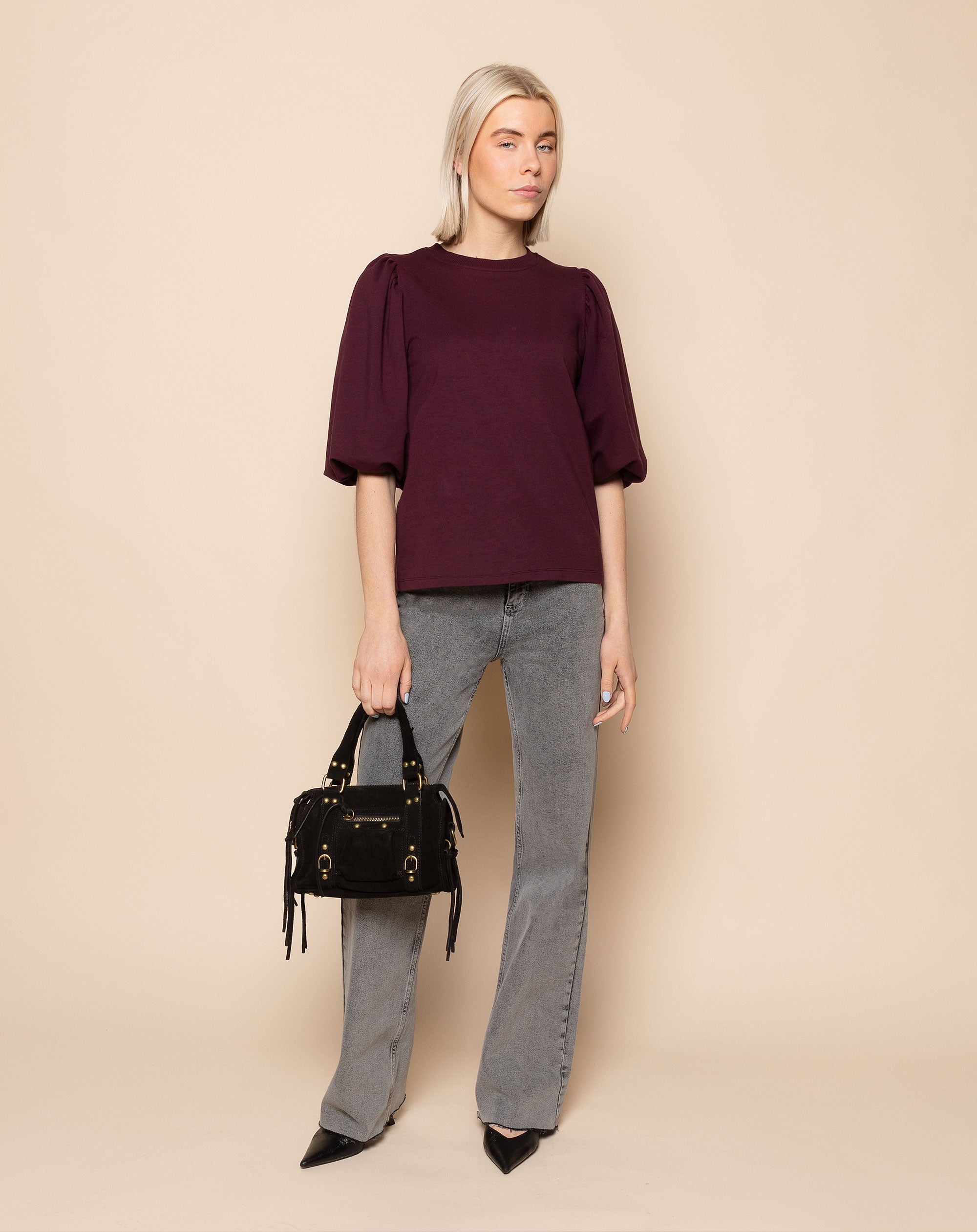 LOA PUFF SLEEVE SWEAT TOP DONKER BURGUNDY