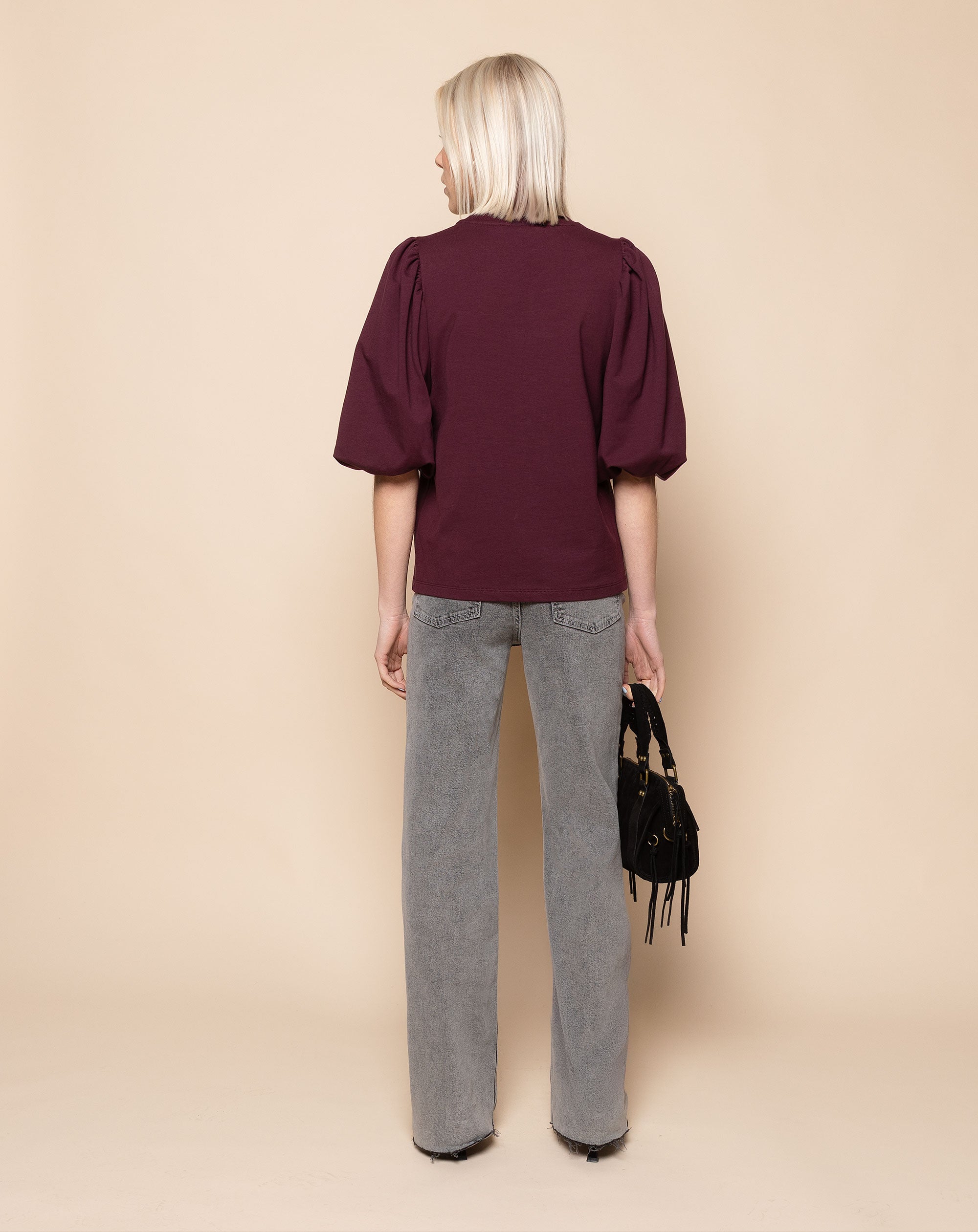 LOA PUFF SLEEVE SWEAT TOP DONKER BURGUNDY