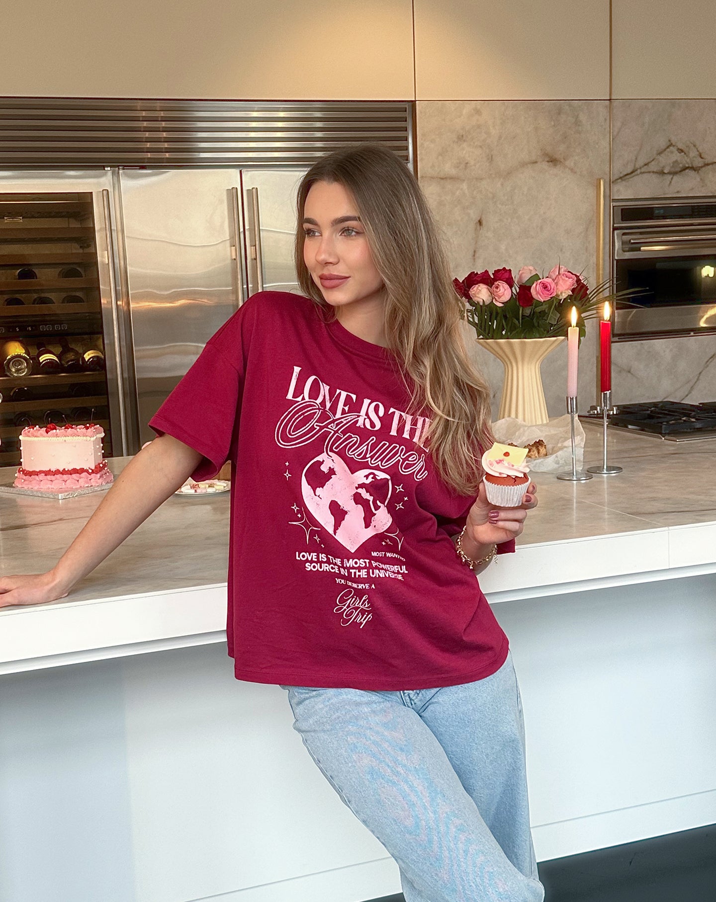 LOVE HEART OVERSIZED TEE CRANBERRY