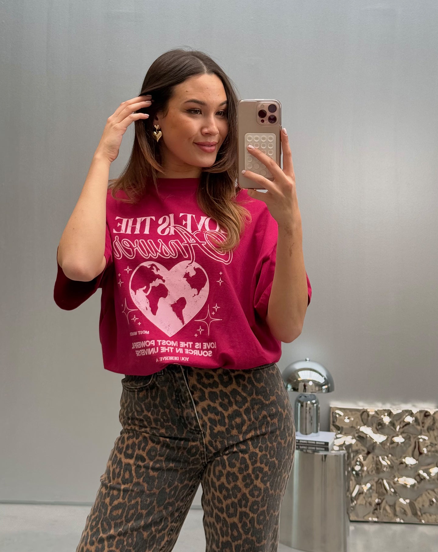 LOVE HEART OVERSIZED TEE CRANBERRY